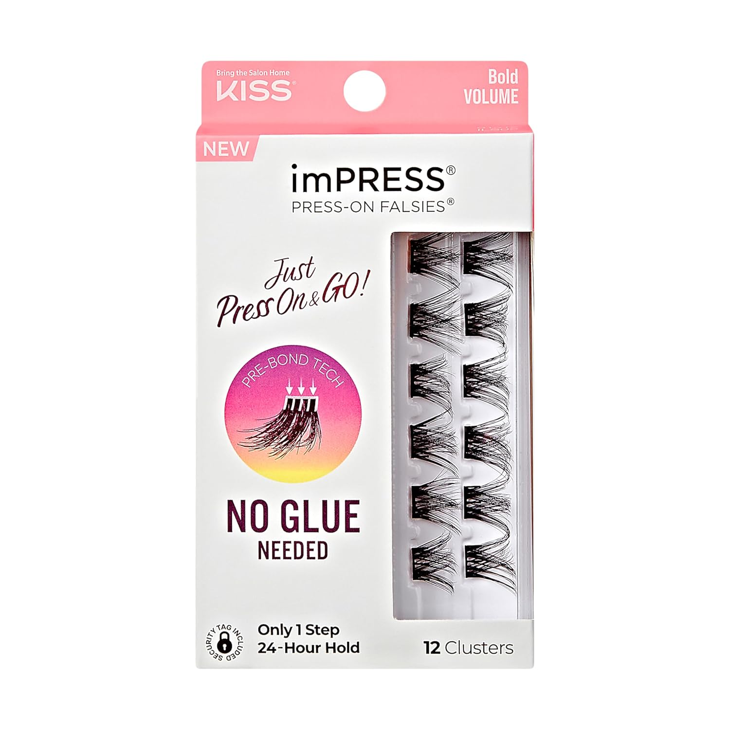 KISS imPRESS False Eyelashes, Lash Clusters, Falsies, Elegant Volume, 12mm-14mm, Includes 12 pieces of pre-bonded lashes, Contact Lens Friendly, Easy to Apply, Reusable Strip Lashes