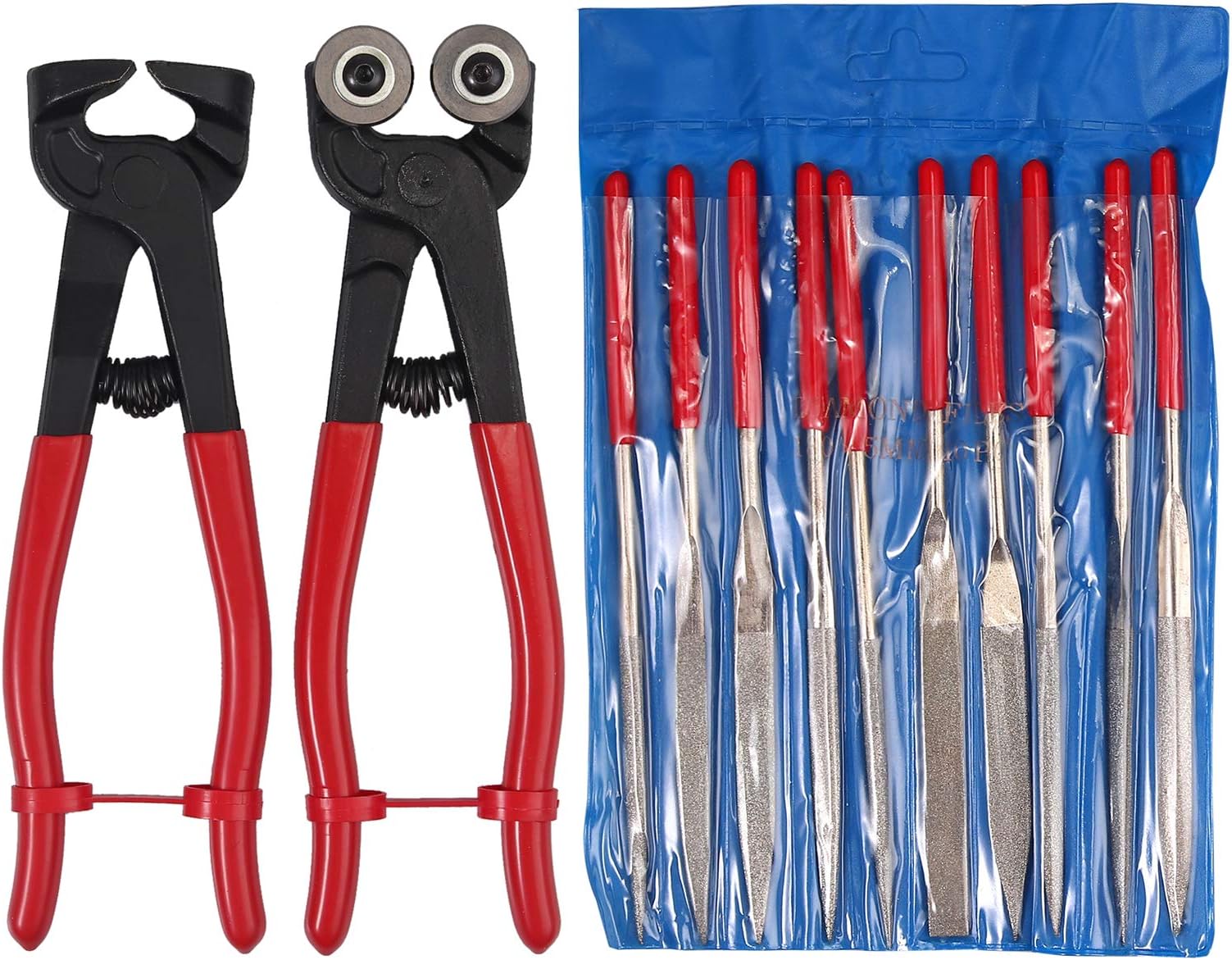 Proster Glass & Mosaic Tile Nipper, Premium Carbide Cutting Wheels, DIY Mosaic Tile Cutter, Tile Nipper Cutter Plier with 10pcs 7inch Diamond Coated Handle Grinding Tool Kit