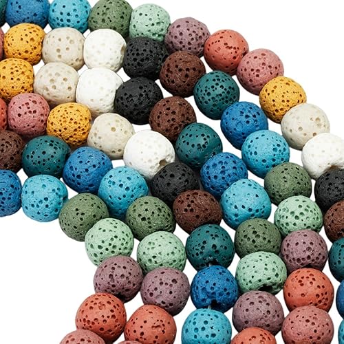 Miniatura 2 de rockcloud Cuentas de piedras preciosas de piedra de lava de colores de 0.236 in, cuentas sueltas redondas de 14 pulgadas para hacer joyas, accesorios