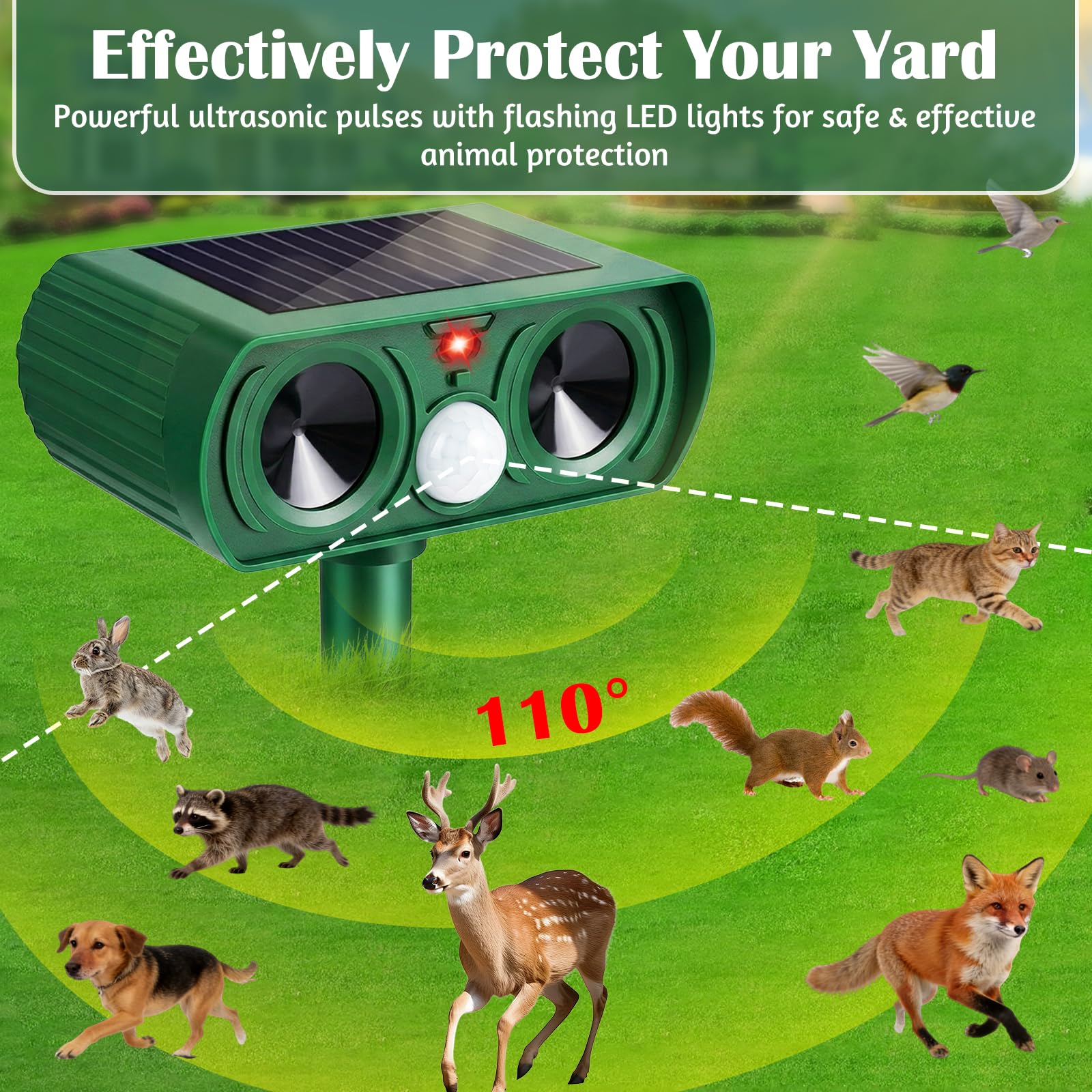 Repelente Gatos, Repelente Ultrasónico Energía Solar Repelene de Animales al Aire Libre Impermeable Ahuyentador para Gatos Aullentador de Animales para Gatos Martas Mapaches Perros
