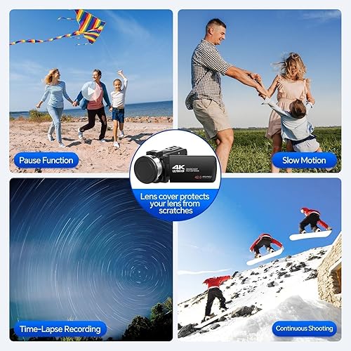 Miniatura 6 de Videocámara Camcorder 4K 42MP, pantalla de 3.0" con rotación de 270°, cámara de vlogging para YouTube, videocámaras con zoom digital de 18X, 2