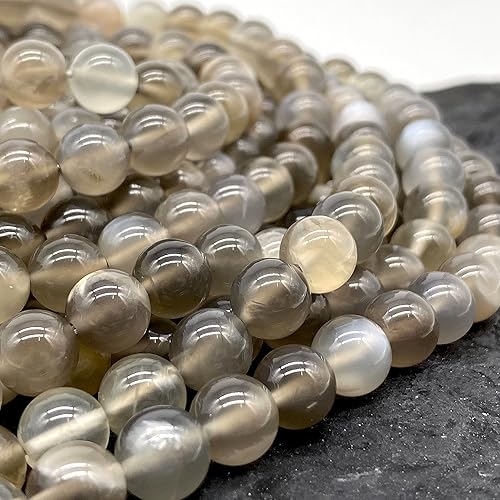 Miniatura 4 de ABCGEM - Cuentas de piedra lunar gris oscuro de Madagascar, grado AAA (exquisito destello), piedra energética de chakras, lisas, redondas,