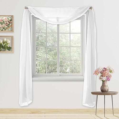 Cortina rectangular Elegant Comfort de gasa transparente, de 55 pulgadas por 216 pulgadas, Poliéster, Blanco, Estándar