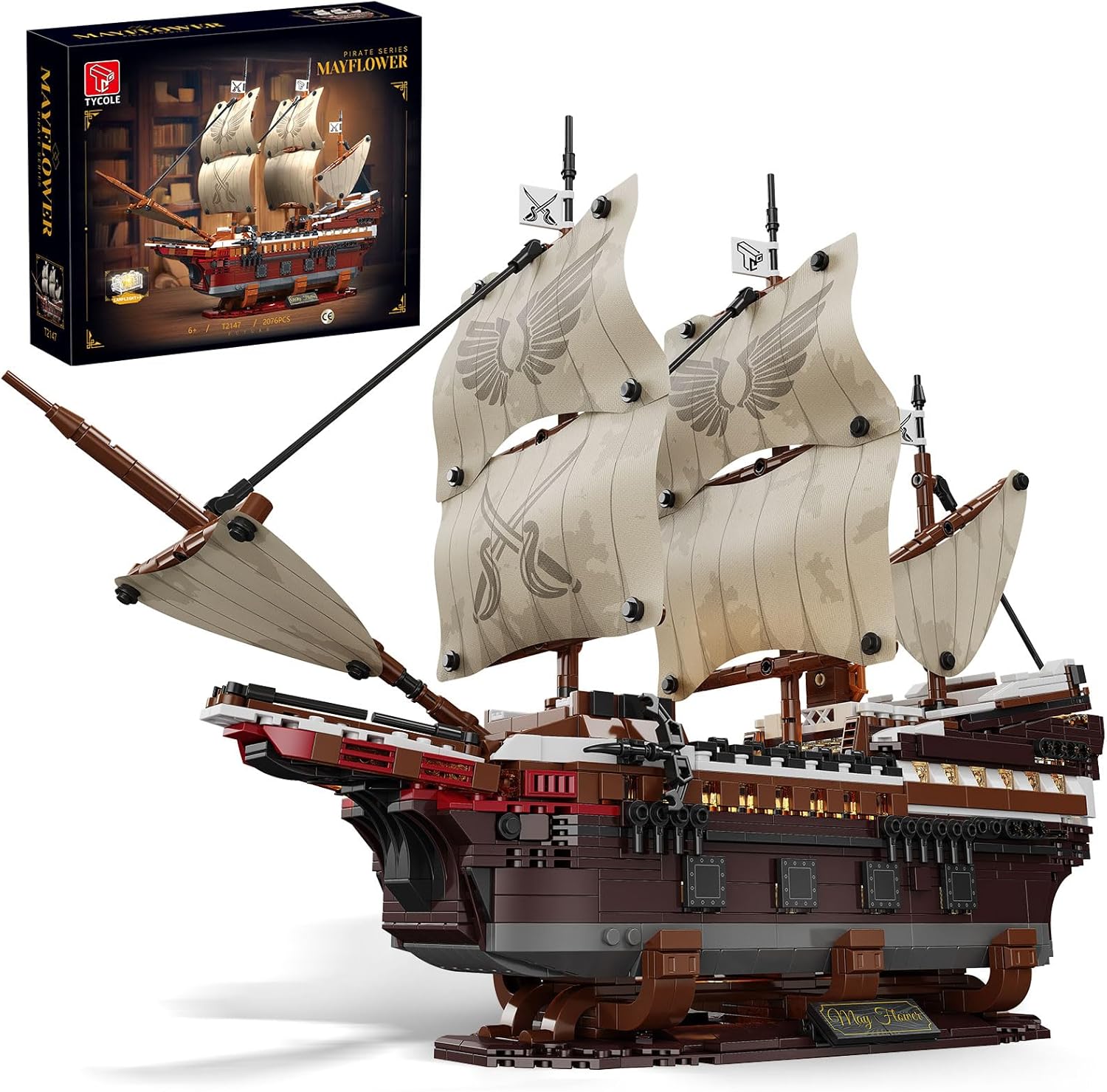 TYCOLE Pirate Ship Building Set with Lights - Mayflower Ship Model Toy,Great Home&Office Decoration for Pirates Fans,Idea Choice for Adults and Boys Aged 8-14 as Birthday, Christmas Gifts(2076PCS)
