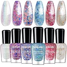 Morovan Confetti Nail Polish Set 6 Colors Chunky Glitter Colorful Sparkle Purple Blue Green sparkly Gold Silver Toe Fingernail Polish 7+Day Long Lasting Air Quick Dry Manicure for Women Girls Party