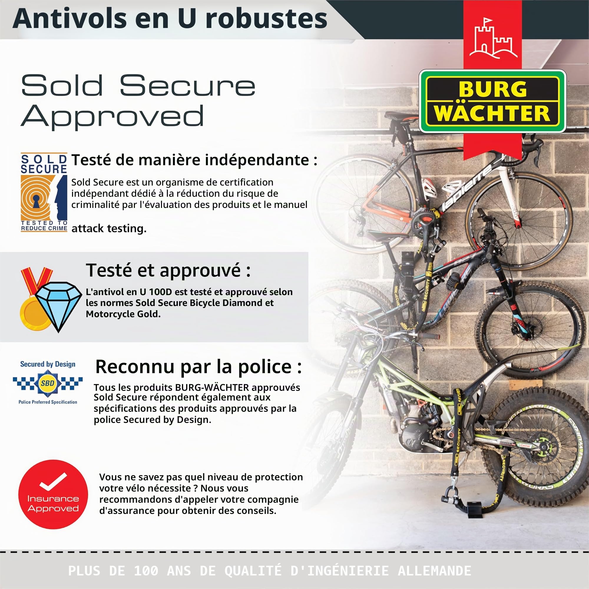 Burg-Wachter Lot de 2 cadenas en U 100D avec clés identiques Doré