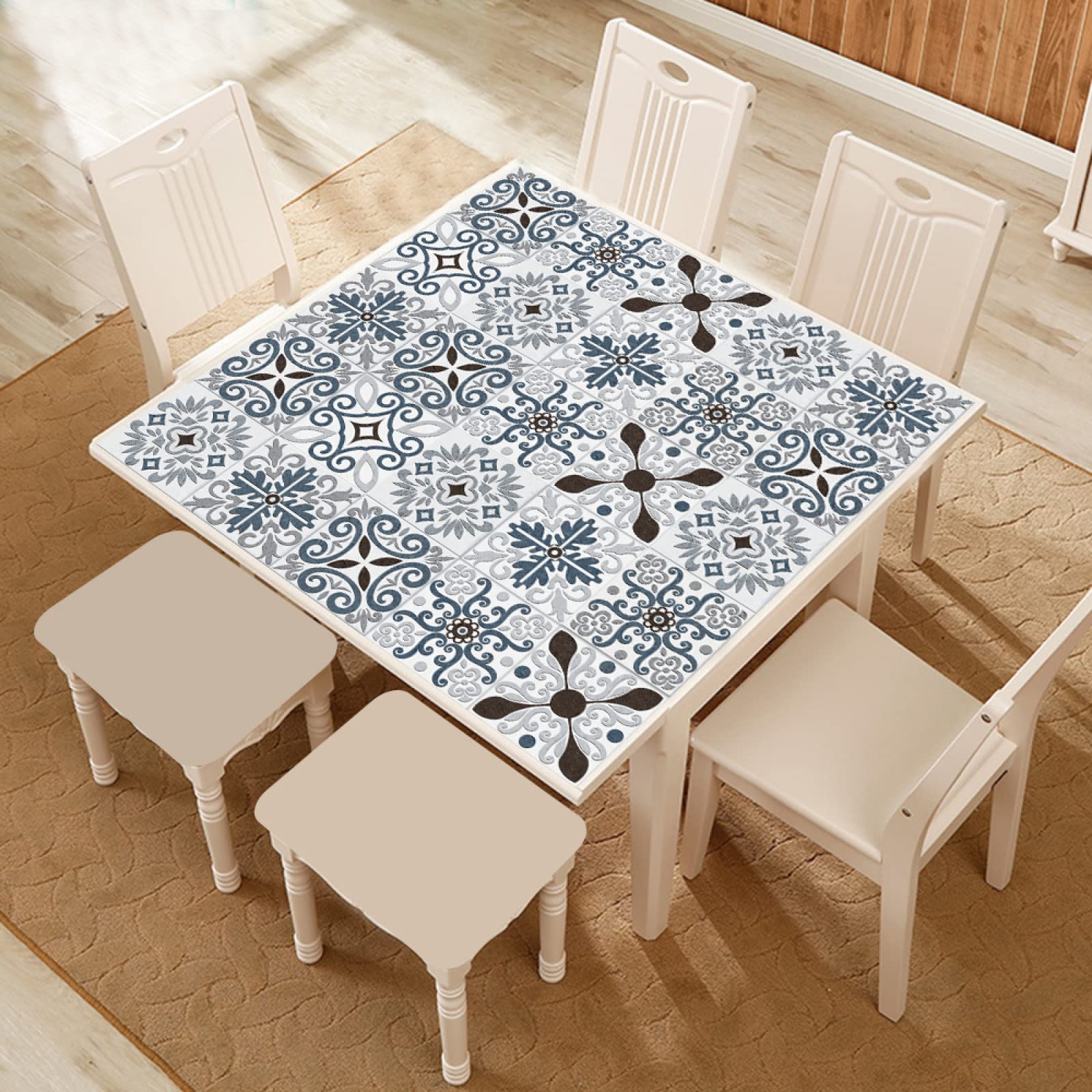 Naklejki imitujące płytki mozaikowe, Self Adhesive PVC Tile Stickers For Bathroom Kitchen Wall Floor Multiple Sizes 10/20/30 Pcs Blue Pattern(20cm x 20cm*20PCS)
