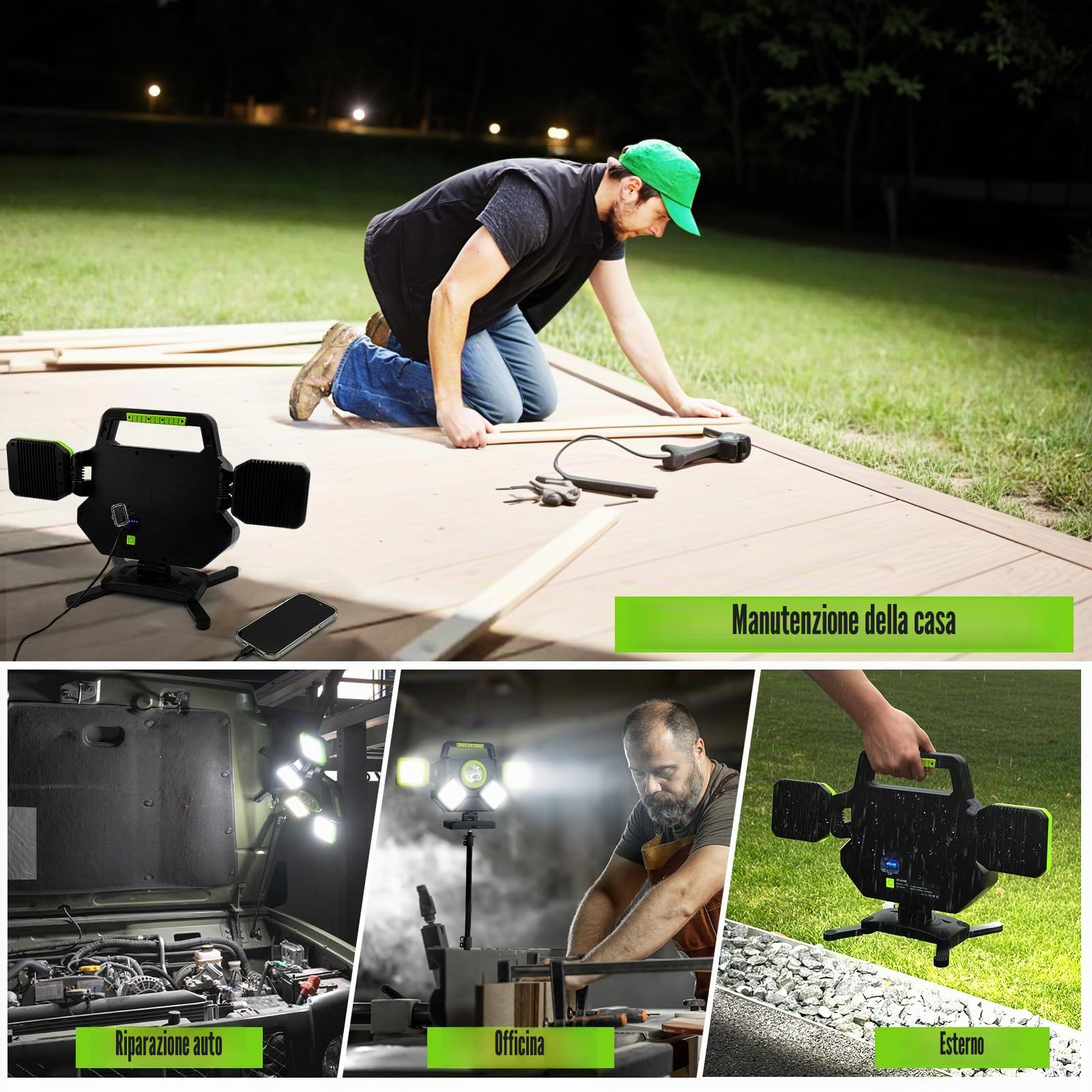 SYLSTAR Faro LED Ricaricabile 55W, 5000 lm Faretto a Batteria Magnetico, Pieghevole e 360° Rotabile, 6 Modalità Faretto LED Ricaricabile Portatile per Pesca, Cantiere, Campeggio, Riparazioni Auto
