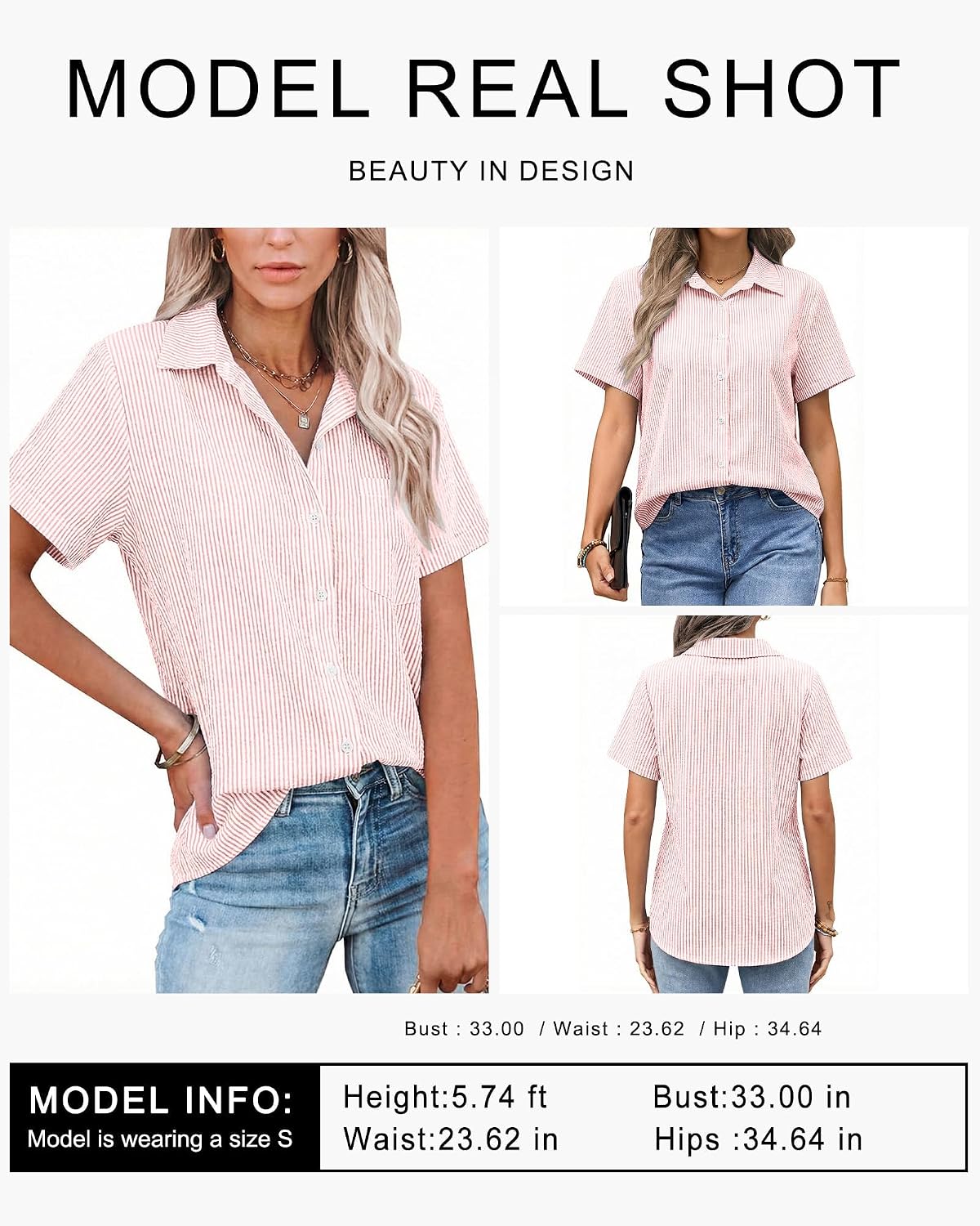 PYGFEMR Womens Button Down Shirts Short Sleeve Loose Collared V Neck Tunics Summer Tops Work Casual Business Blouses