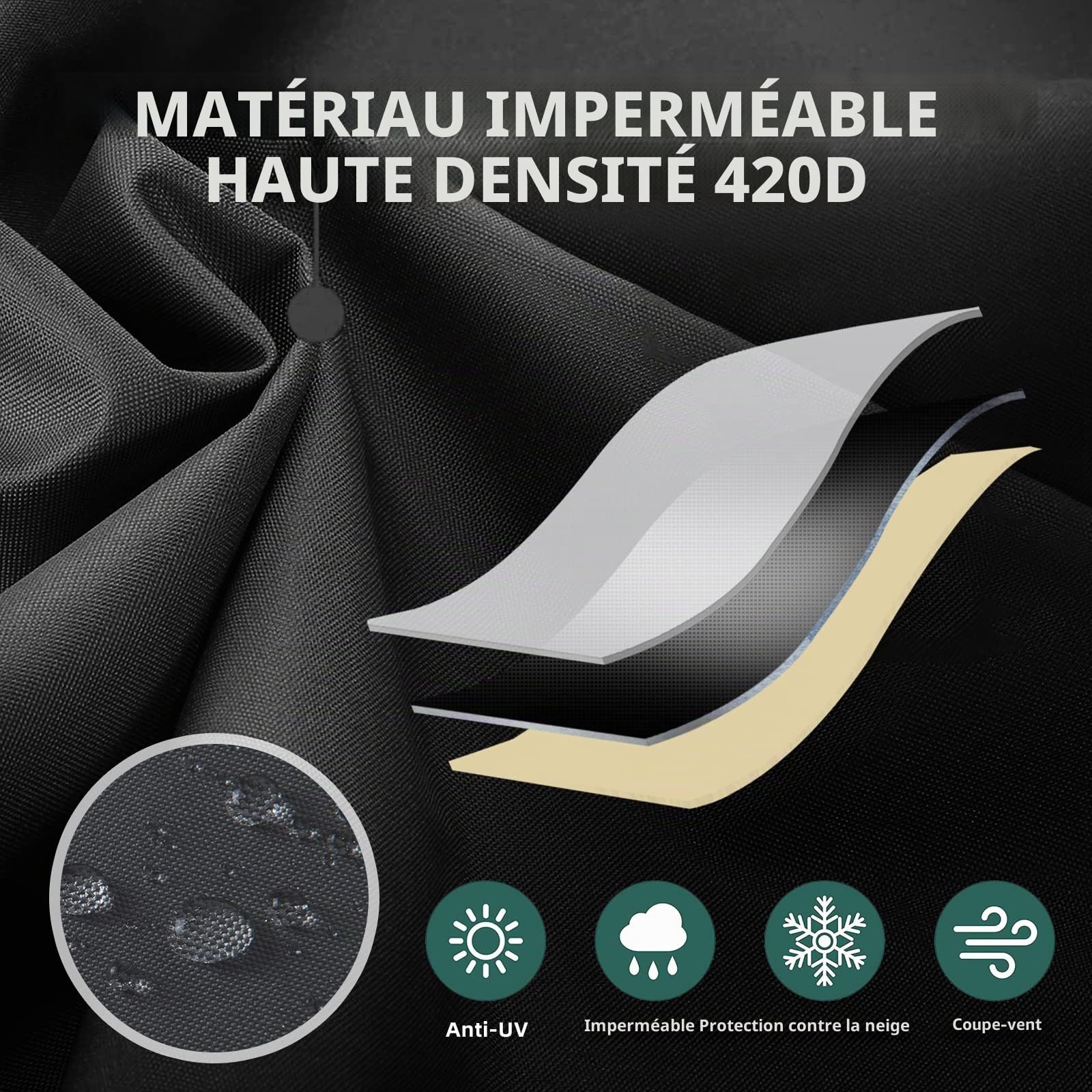 Schleuder Housse de chaise longue pour 2 personnes, 210 x 160 x 35/75 cm, housse 420D, imperméable, coupe-vent, résistant aux UV, noir