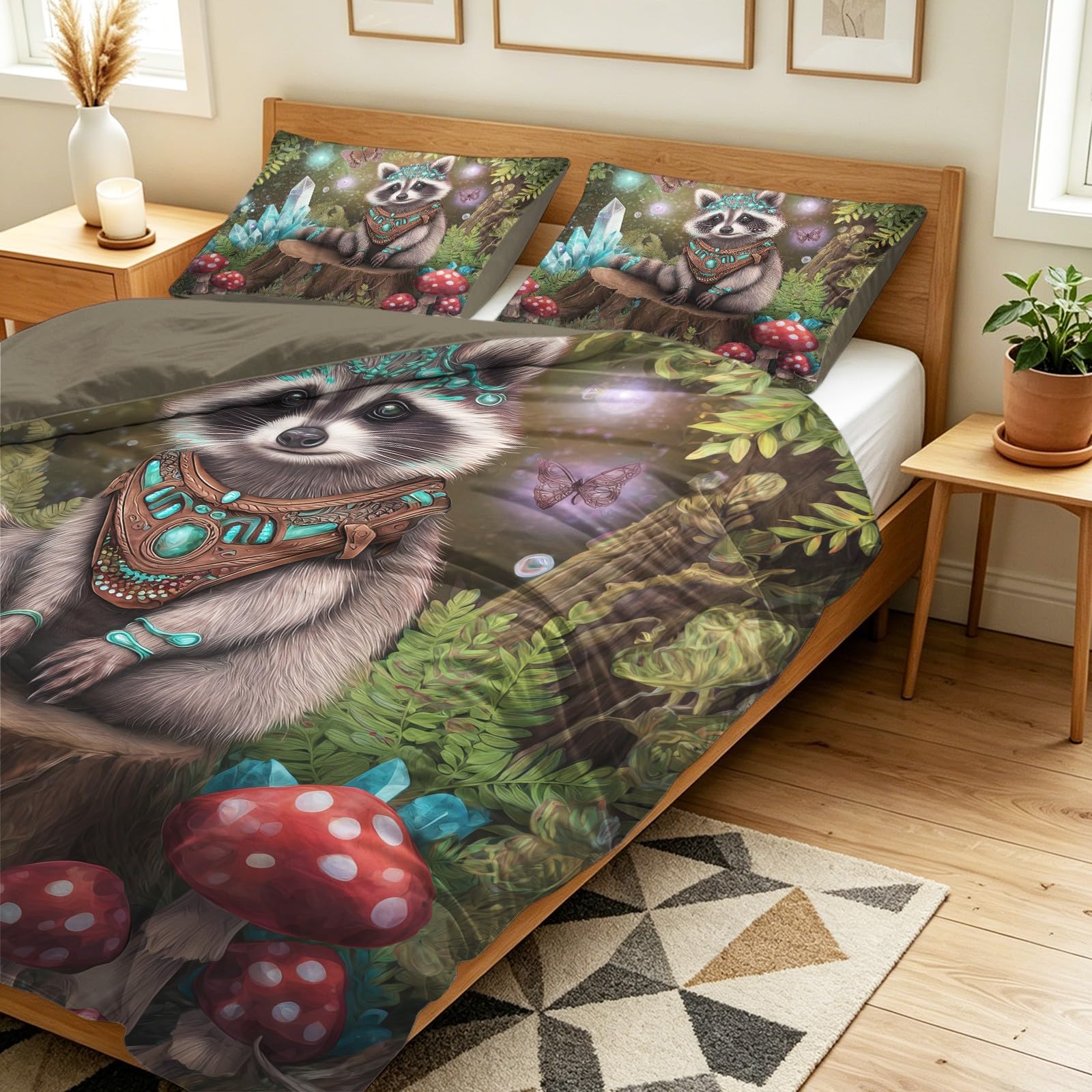 Komplet pościeli 155 x 220 cm, brązowa, petrol Fantasy Wood, miękka, antyalergiczna, magiczna, z zamkiem błyskawicznym, 2 poszewki na poduszkę 80 x 80 cm, dla dzieci, dorosłych, młodzieży