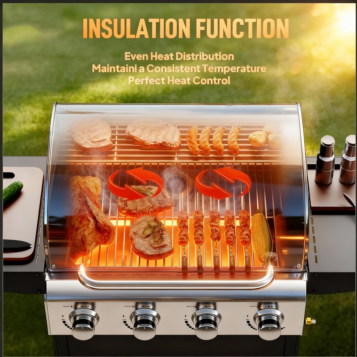 ROVSUN 4-Burner Propane Gas BBQ Grill with Foldable Side Tables & Enameled Cast Iron Grates, 40,000 BTU Barbecue Grill with Portable Wheels for Outdoor Patio Backyard Cooking Grilling, Black