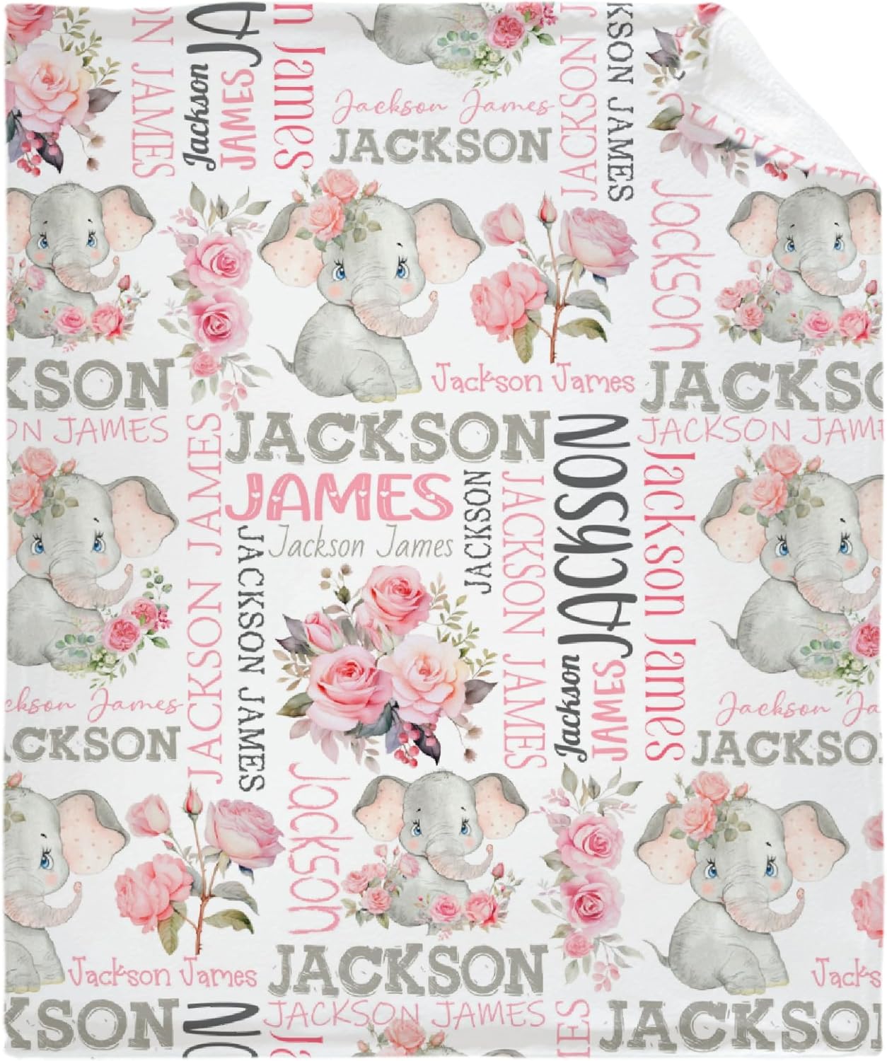 Elephant Personalized Custom Name Baby Blankets is Super Soft and Warm,The Lightweight Blanket All-Season Gifts for Baby Girl Boys 50"x40"for Kids