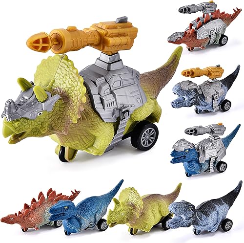 Golray Juguetes de dinosaurio para niños de 3 a 5 años de edad, auto de dinosaurio, juguetes de lanzamiento, deformación, desmontaje, regalos de