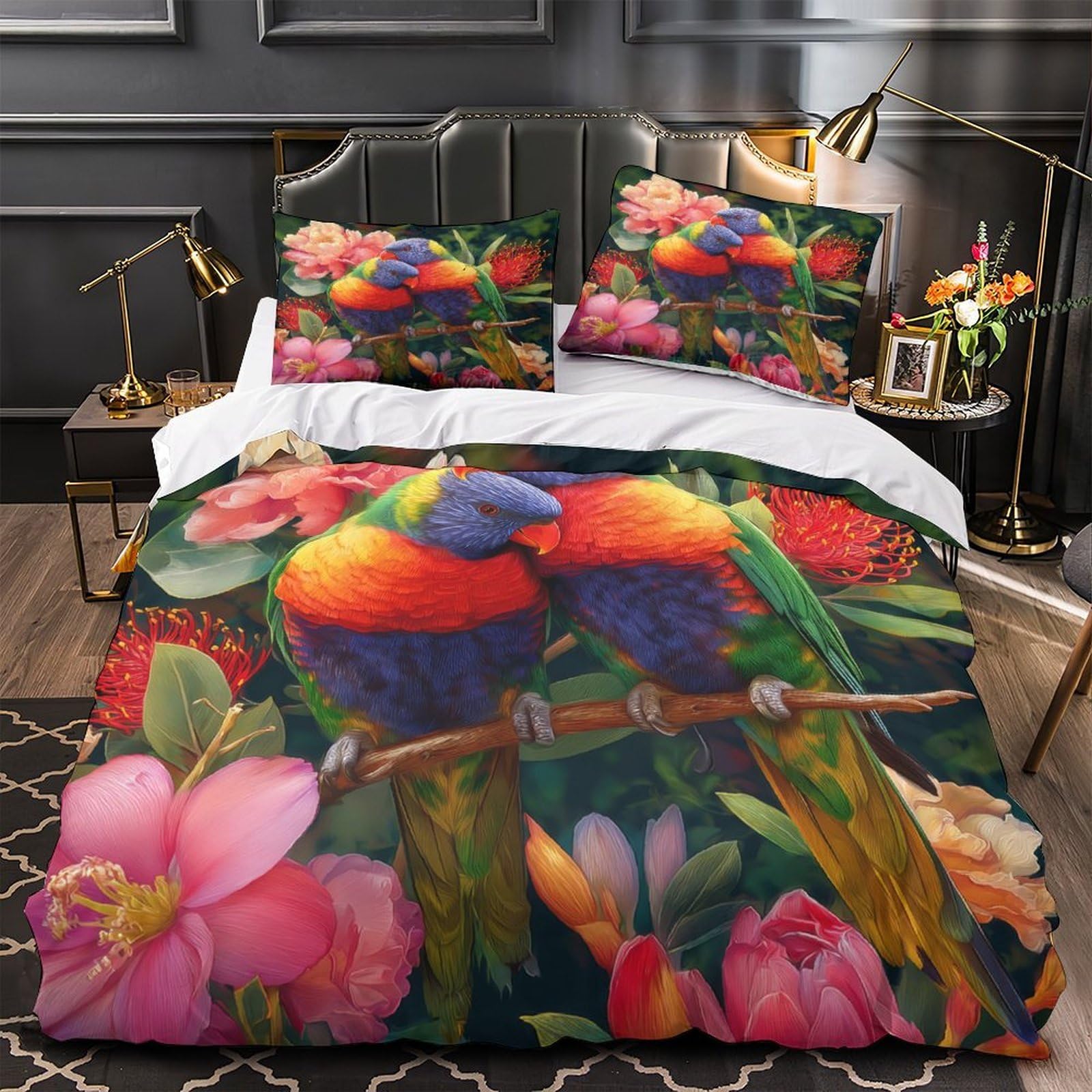 Housse de couette perroquet 3D hypoallergénique et douce pour lit single