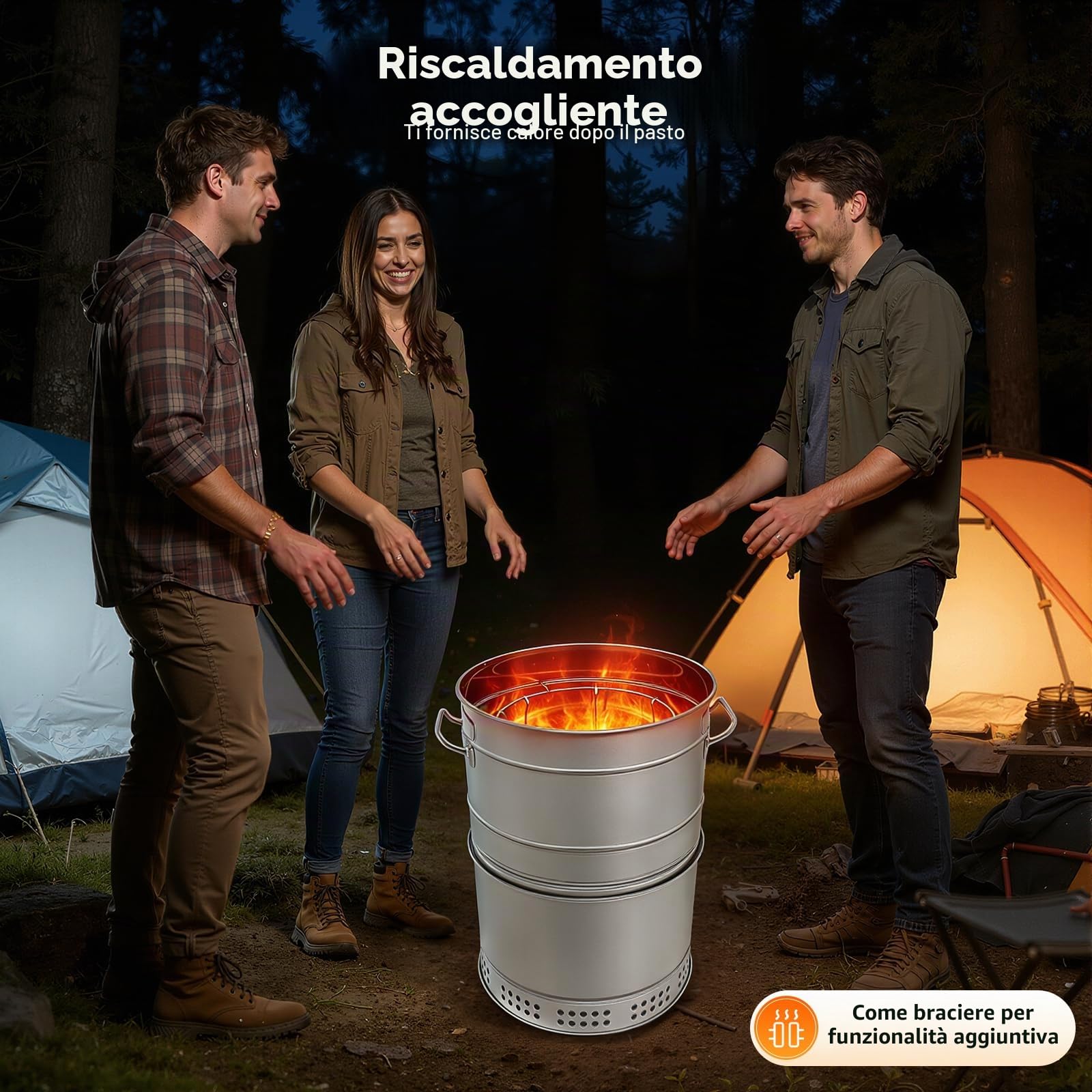 Barbecue verticale portatile a carbonella, senza fumo a 360° per esterni, con 50 spiedini, griglia a barile, griglia per barbecue, cucina all'aperto e viaggi