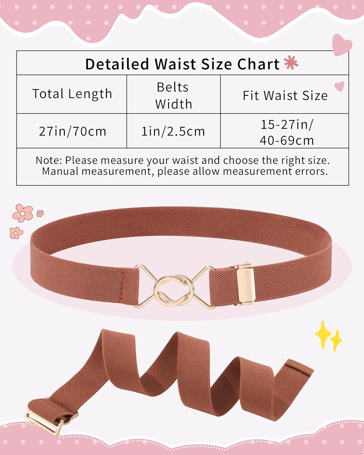 Kajeer Kids Elastic Belt for Girls,3 Pack Youth Belts Stretch Adjustable Gold Round buckle Toddler Belts for Uniform Casual - Image 2