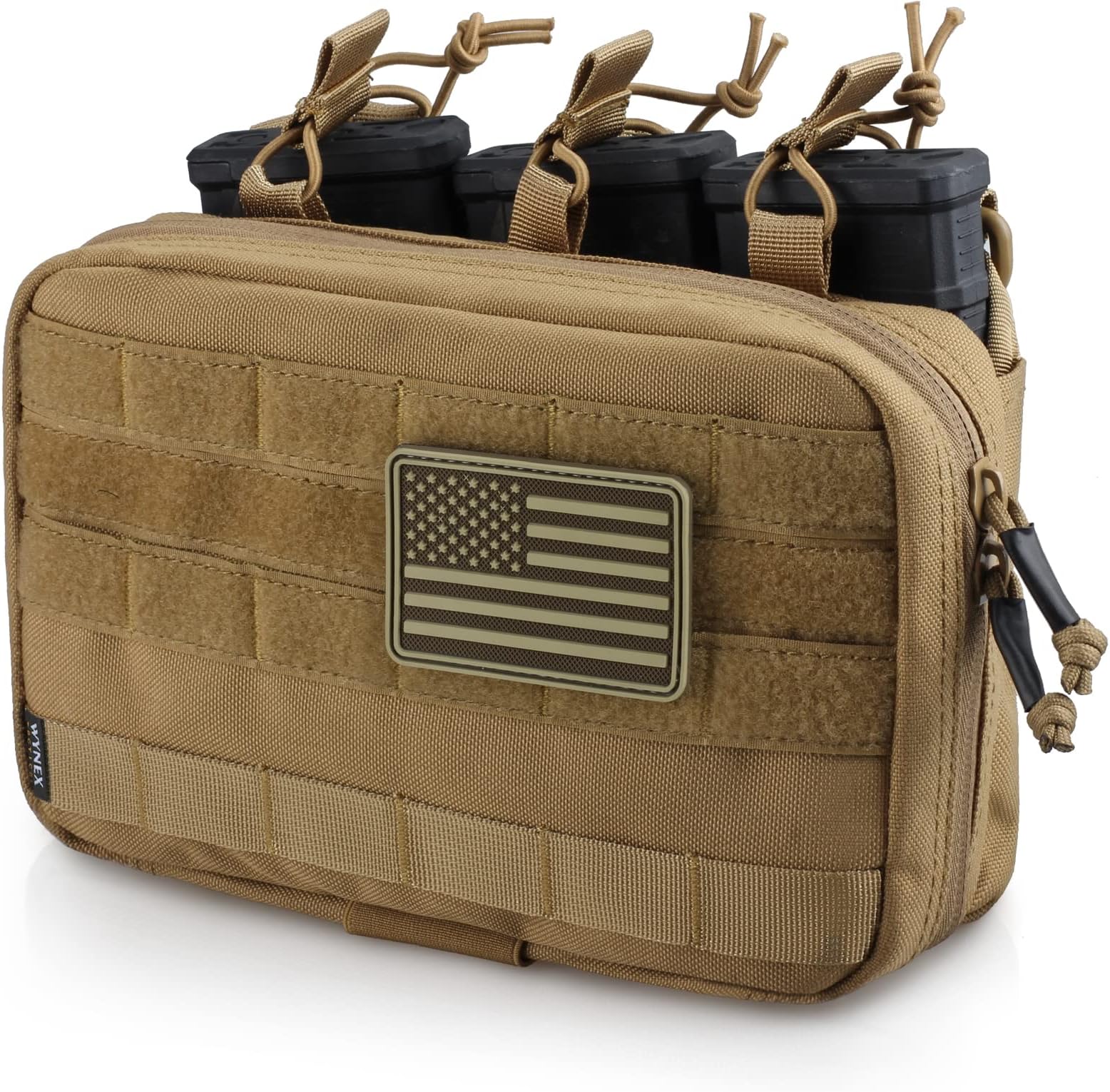 WYNEX Tactical Mag Admin Pouch, Molle Utility Tool Pouch Medical EMT Organizer with Triple Stacker Magazine Holder for M4 M16 Patch Included