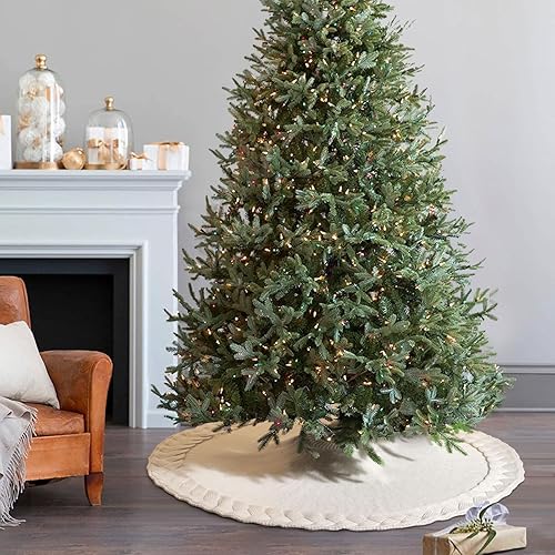 Miniatura 3 de NIBESSER Falda de árbol de punto blanca de 48 pulgadas, falda de árbol de Navidad de punto marfil para decoraciones de Navidad, falda de árbol de