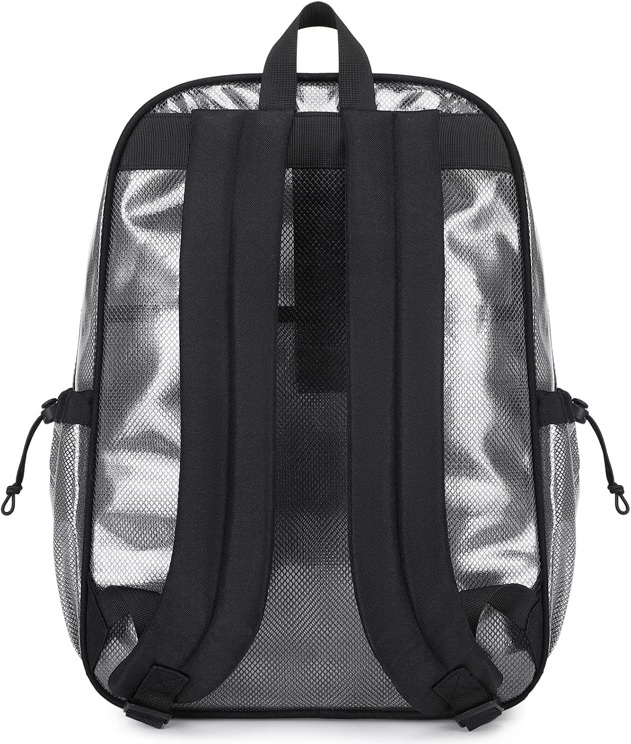 MOONBABY Clear Mesh Backpack for School Heavy Duty See Through Backpack Transparent Net Bookbag Girls Boys Back Pack for Swimming, Beach, Sports, Work, Travel (Black)