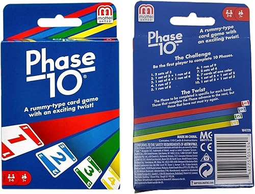 Miniatura 5 de Mattel Paquete variado de juego de cartas familiar, paquete de 4 juegos de cartas, Uno, Dos, Uno Flip y Phase 10, paquete de tarjetas de noche de