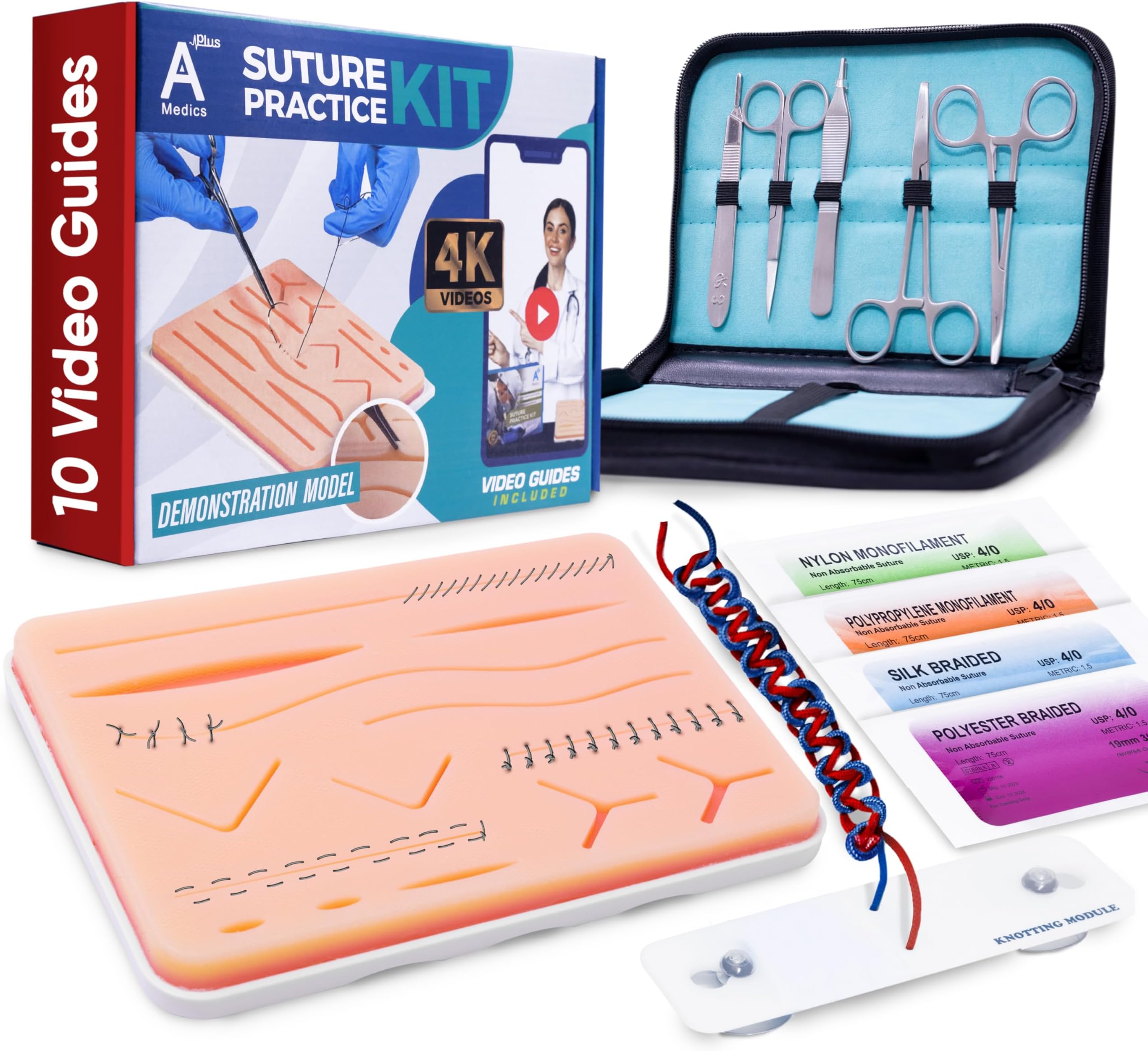 Complete Suture Practice Kit w/How-To Suture HD Video Course, Training Manual & Carryall Case – Educational Use Only
