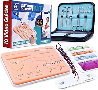 Kit complet de pratique de suture avec cours vidéo en anglais, manuel et trousse de transport pour étudiants médecine, vétérinaires et infirmières – À usage éducatif uniquement
