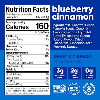 NuTrail Nut Granola Cereal, Blueberry Cinnamon, No Sugar Added, Keto, Low Carb, Gluten Free, Grain Free, Healthy Breakfast 8 oz. 1 Count