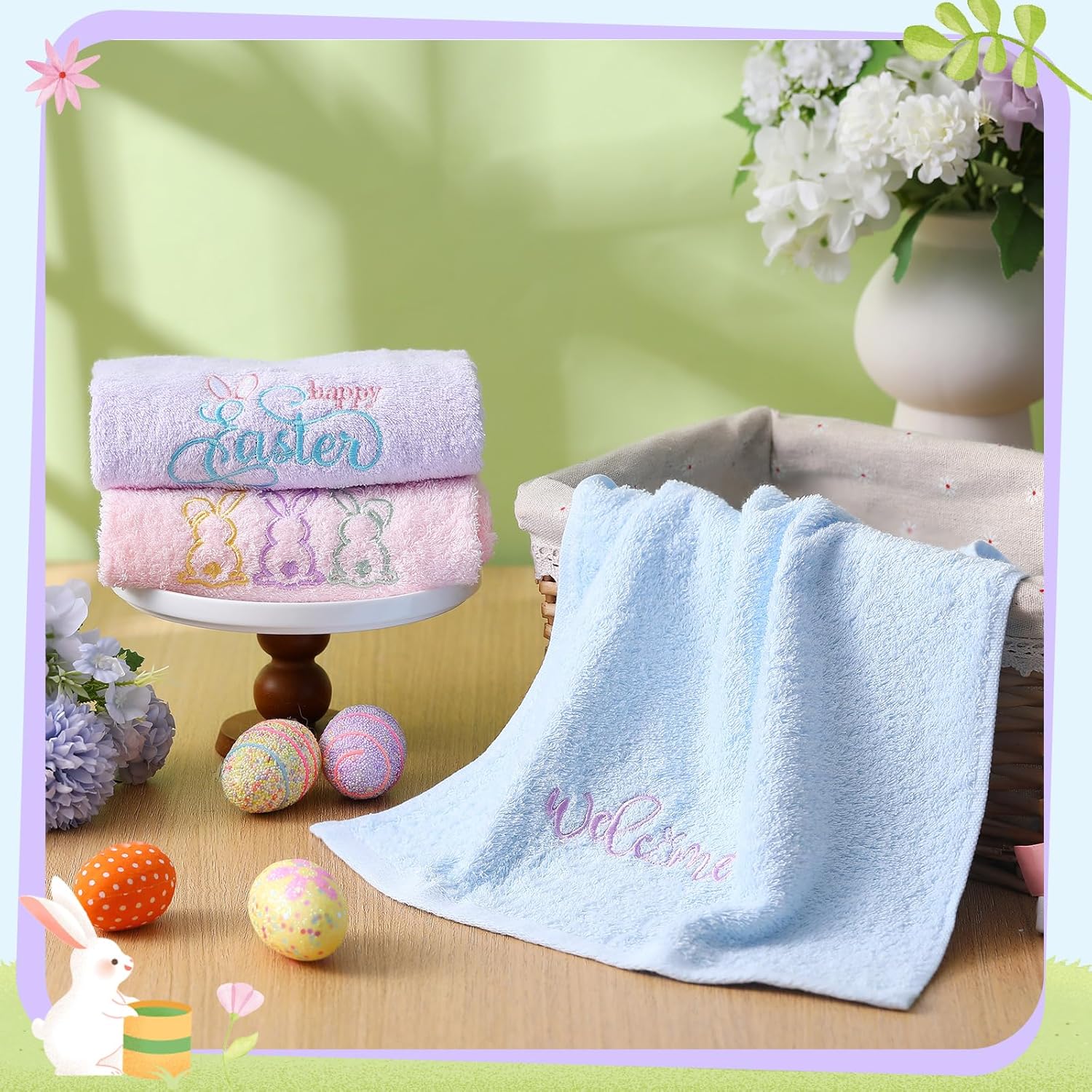 3 Pack Easter Hand Towels 13.4 x 29.2 Inch Cotton Embroidered Happy Easter Bunny Bathroom Towel Absorbent Decorative for Hand Drying Cleaning Gift - Image 4