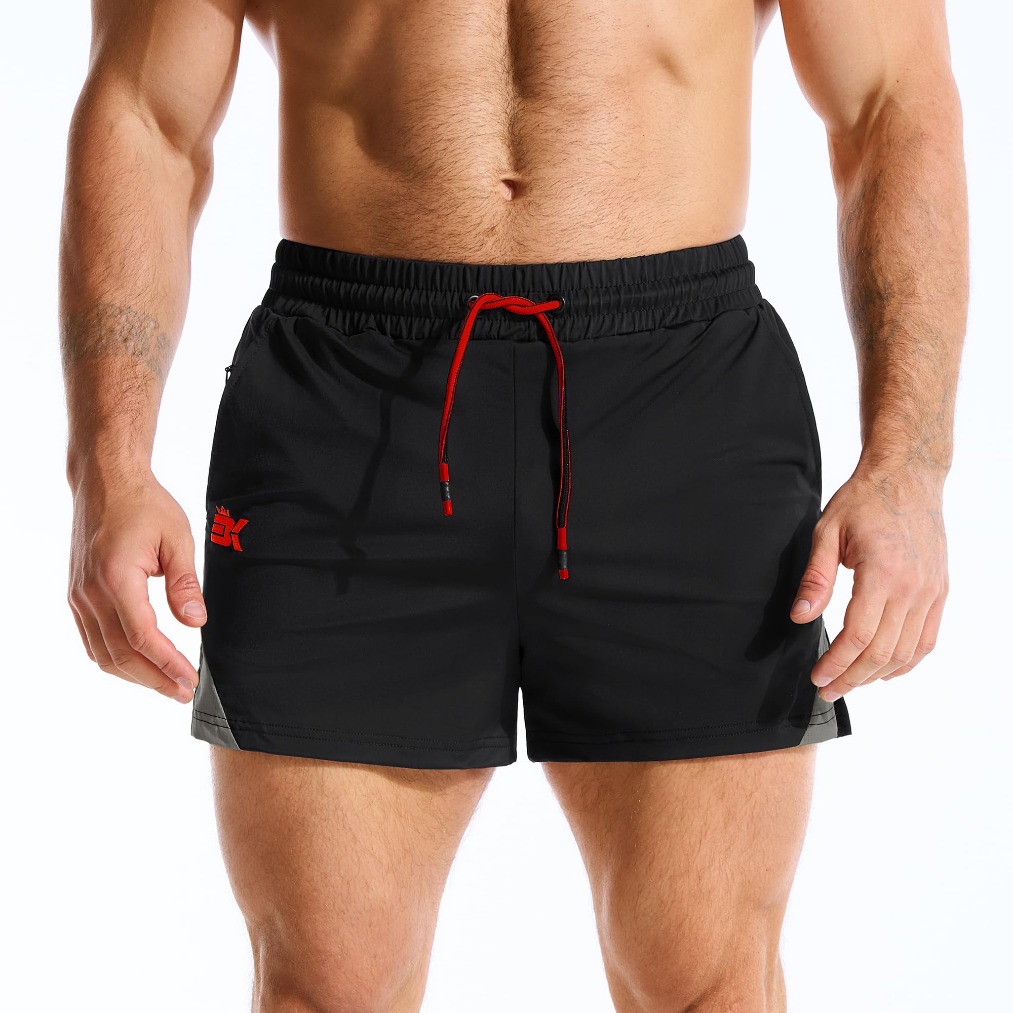 BROKIG Men's LightArmor Bodybuilding Gym Shorts with Zip Pocket,3" Quick Dry Summer Running Shorts for Workout Tennis - 3