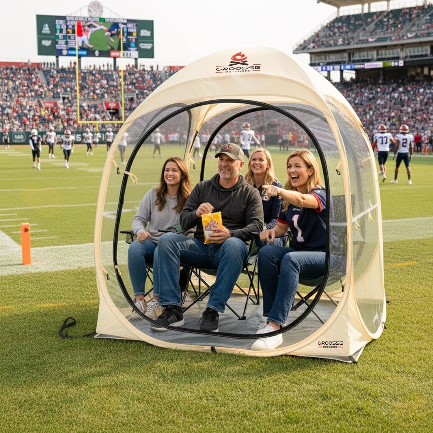 Sports Tent Pop Up Shelter – Waterproof Outdoor Bubble Tent with Floor Mat & Top Cover, 2/4 Person Clear Bubble Tents for Sports Events, Camping, Cheering and Fishing 4P