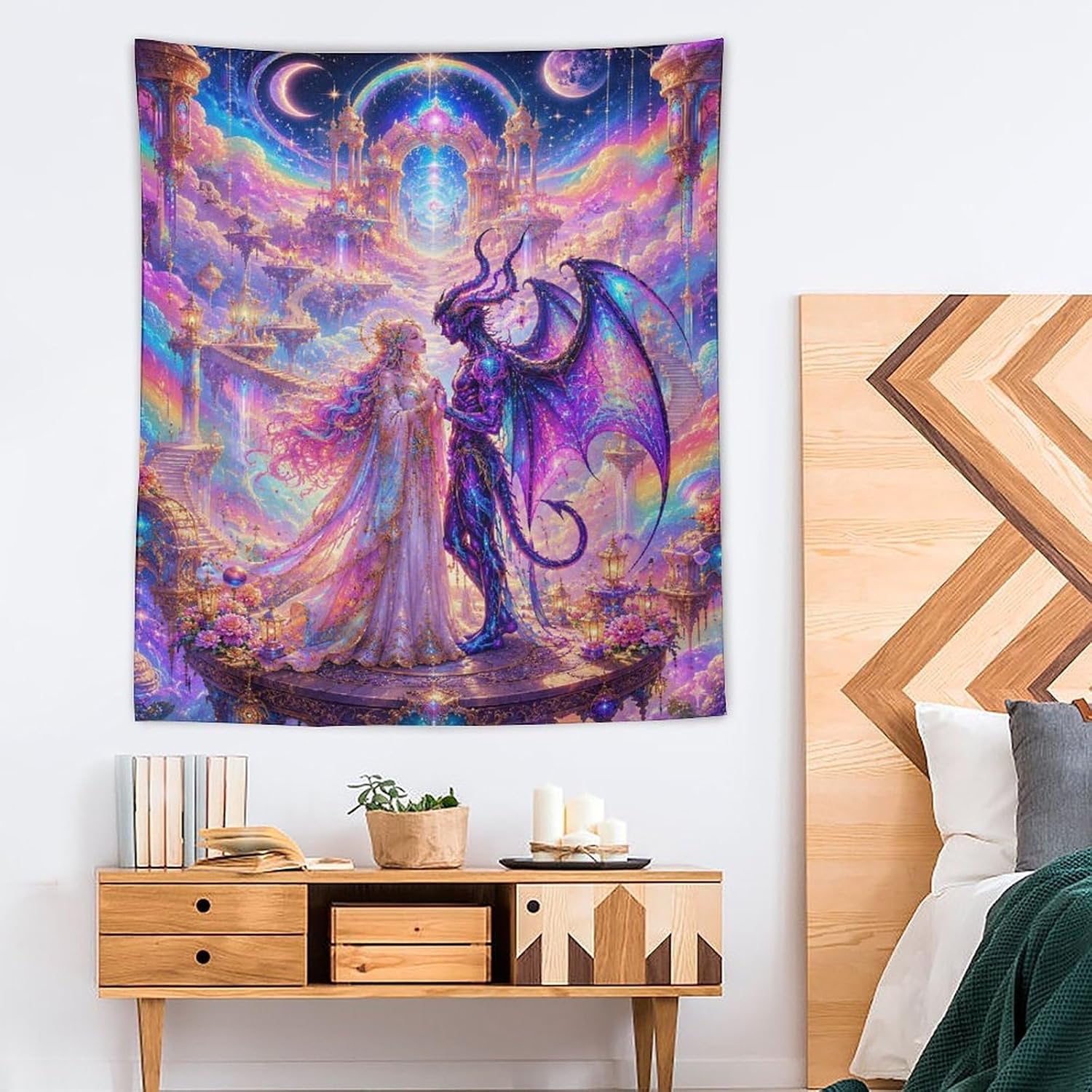 Bozfoxa Wall Tapestry for Bedroom Living Room Dorm Decor Ornate Rainbow Duo