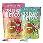Skinny Boost Detox Tea Kit- 2 PACK -1 Daytime HIBISCUS (28 Bags) + 1 Evening APPLE CINNAMON-(14 Bags) - Herbal Detox for Energy, Bloating & Colon Cleanse - Green Tea, Vegan, Keto, Non-GMO, Sugar-Free