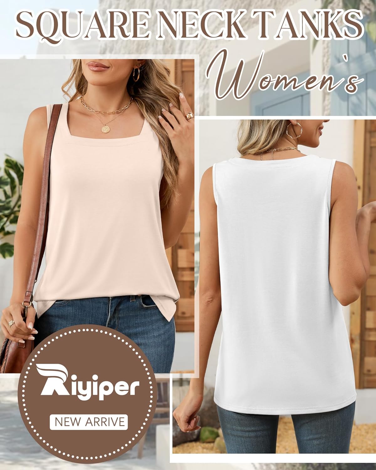 Riyiper 4 Pack Summer Women's Tank Tops Multipack Sleeveless Shirts Loose Fit Square Neck Tanks - Image 6