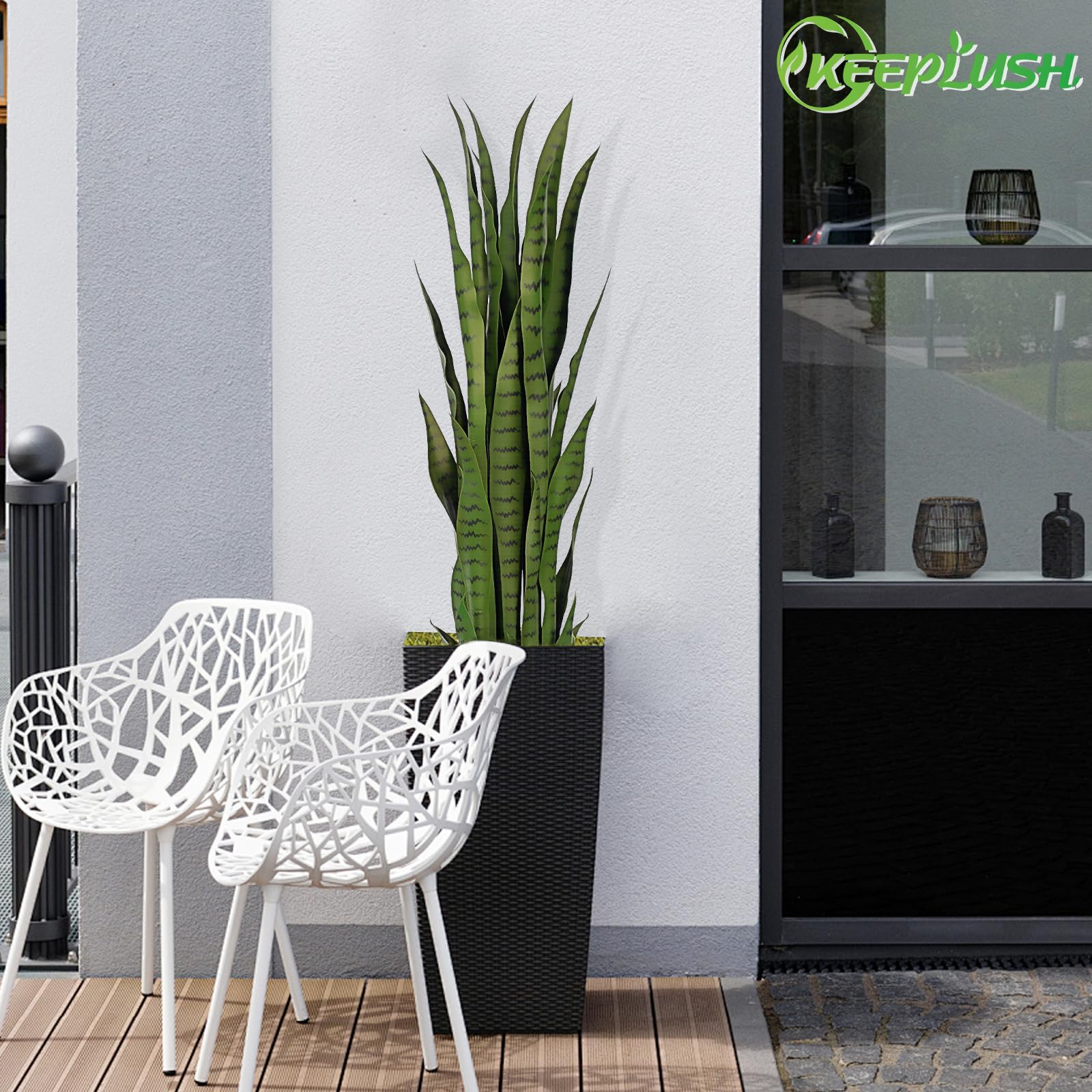 künstliche Sansevieria 90cm 2 Stück künstliche Pflanzen wie echt - Kunstpflanzen groß für den Innen- und Außenbereich, ideal zur Dekoration von Veranden, Terrassen und Homeoffices