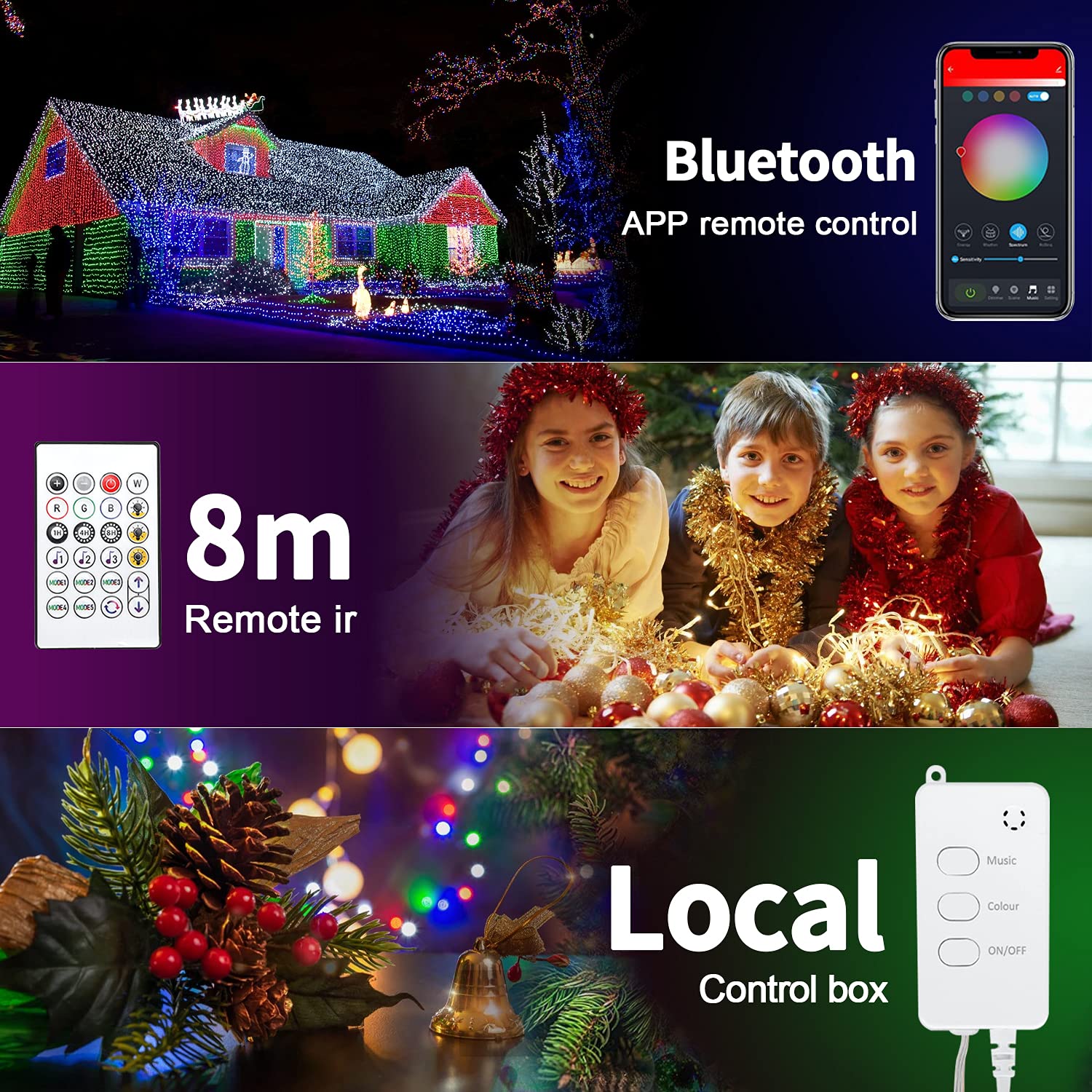 Albero Di Natale LED Pieghevole 120 Cm, 160 Luci RGB Controllabili Da App, Multicolore, Salvaspazio