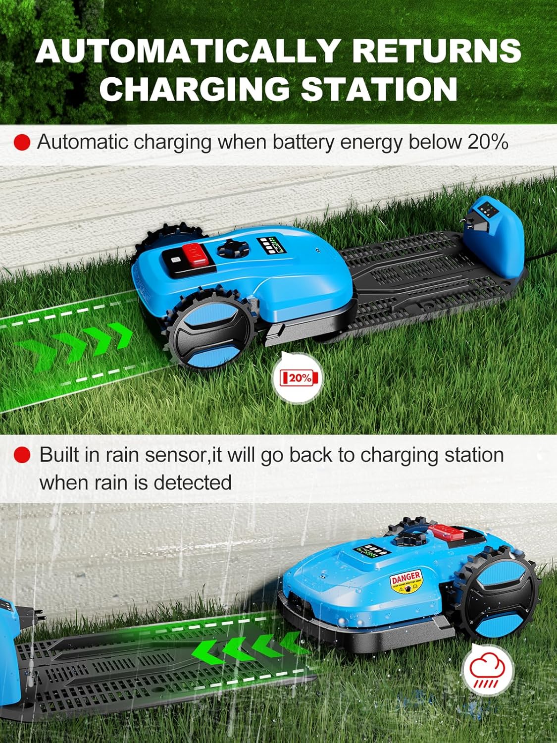 Robot Lawn Mower 1/4 Acre 20V 4.0 Ah Battery Powered, Robotic Lawn Mower with APP Control, Automatic Self Charging, Rain Sensor, Cut to Edge