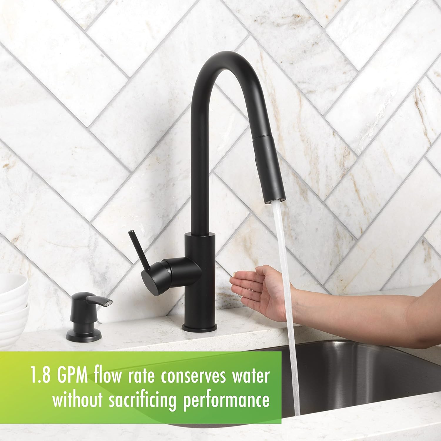 Homewerks 55-K821S-MB-T Hands Free Touchless Kitchen Faucet Pull Down Sprayer, Single, 2, 3 or 4-Hole Install, Matte Black