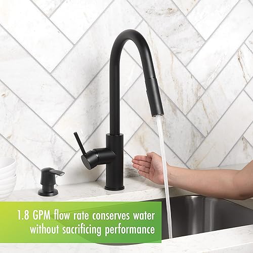 Miniatura 8 de Homewerks 55-K821S-MB-T - Pulverizador desplegable para grifo de cocina sin contacto manos libres, simple, instalación de 2, 3 o 4 agujeros, negro