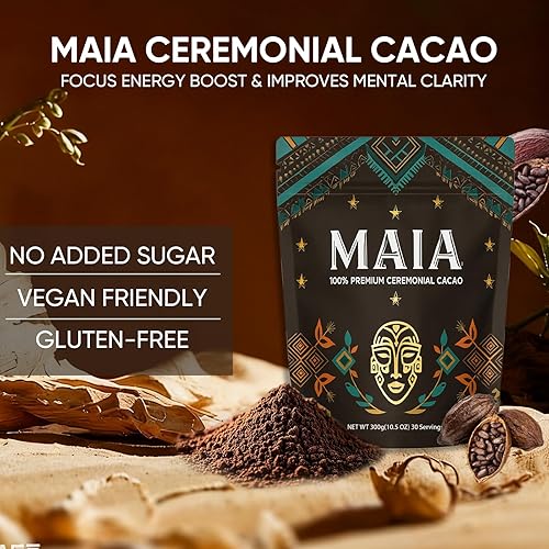 Miniatura 5 de Maia Ceremonial Cacao, con Flavanol, Teobromina, Magnesio y Mezcla de Flavonoides Naturales, Mejora la Claridad Mental y Enfoque, Aumenta la Energía