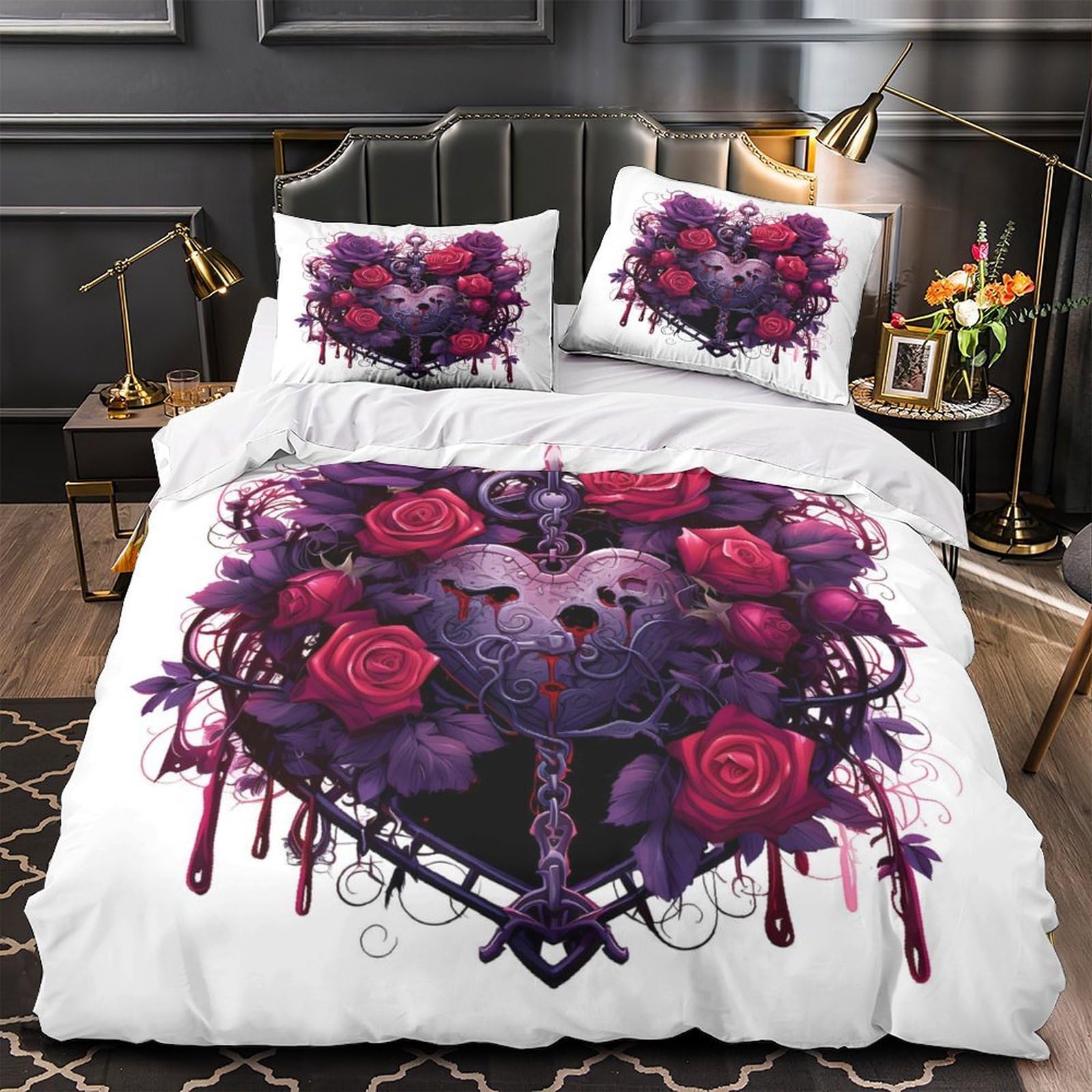 Parure de lit gothique rose 3 pièces en microfibre King 220x240cm