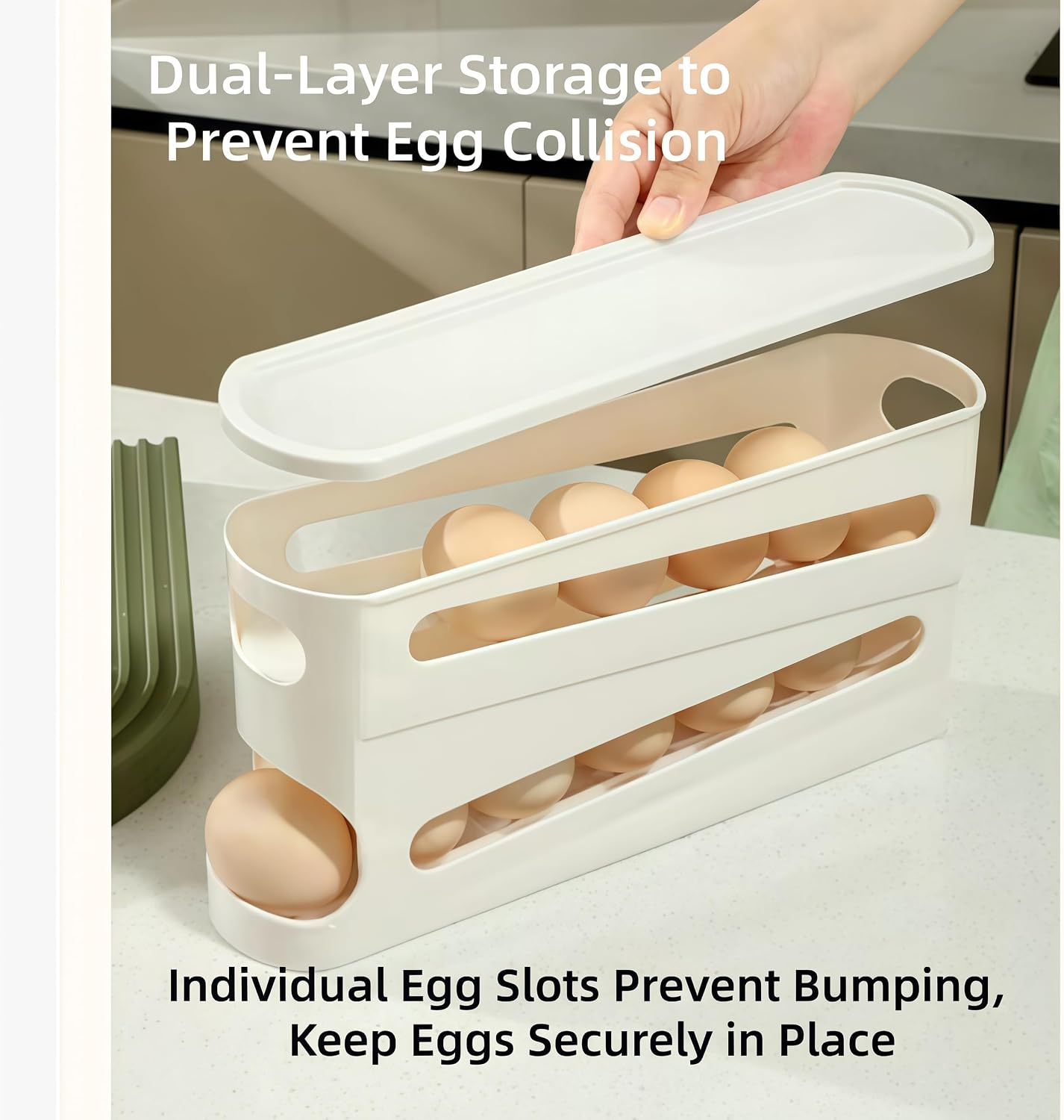 Double Layer Egg Holder for Fridge, Automatic Rolling Egg Dispenser for Refrigerator, Egg Organizer & Egg Rack, Stackable PP Egg Tray, Egg Container Holds 15-20 Eggs