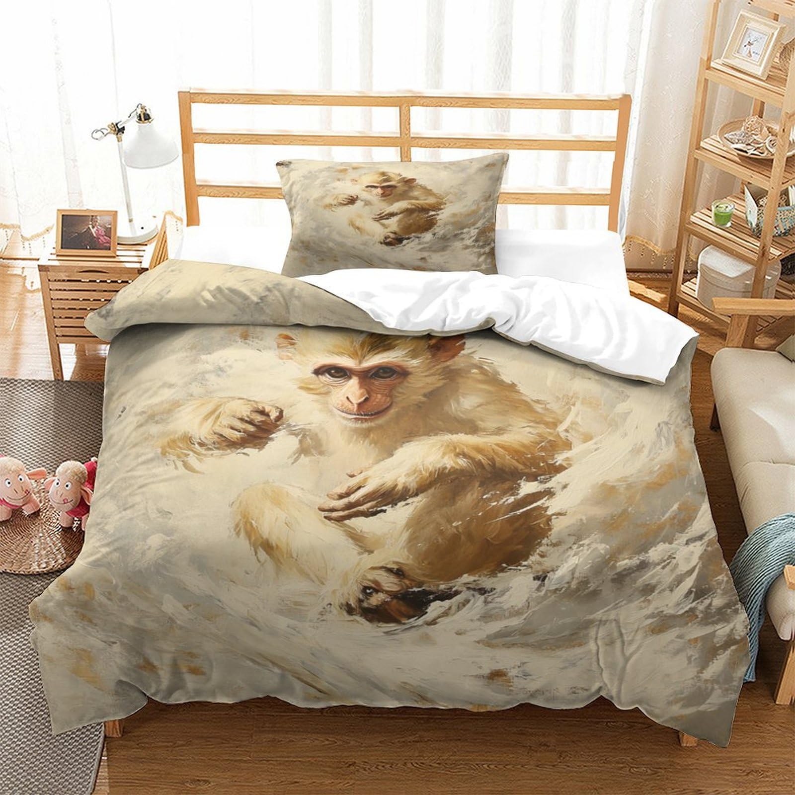 P1S9U7W5Y Realistic Monkey 3D Printed Microfiber 3pcs Duvet Cover Set Animal Theme Bedding Set Single（135x200cm）