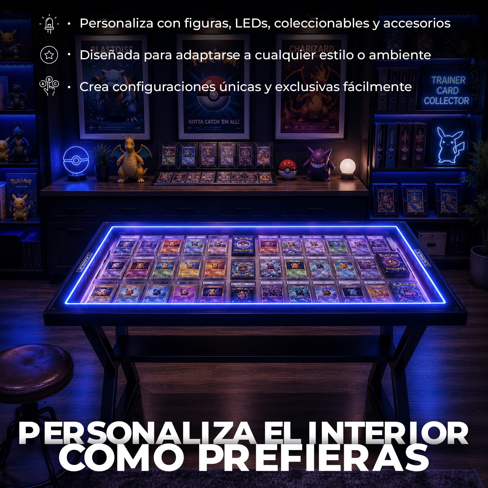 Escritorio Mesa Escritorio Elevable o Fijo Gamer Con Iluminacion Led Superficie PERSONALIZA TU MISMO LA TEMATICA Estructura Metalica Altura Ergonómica Configuración Juvenil BLANCO O NEGRO 160x60
