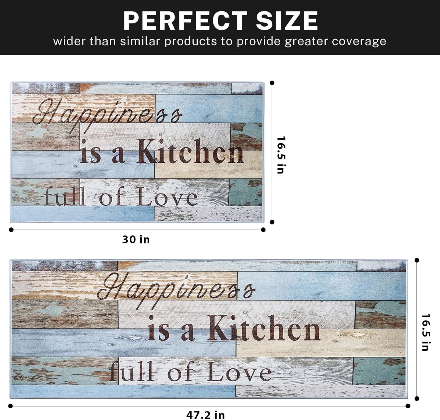 ArtSocket Farmhouse Quotes Kitchen Rugs and Mats Non Skid Washable Set of 2, Blue Teal Brown Wood Runner Rug, Vintage Rustic Kitchen Floor Mat Under Sink Mat Throw Rug for Doormat