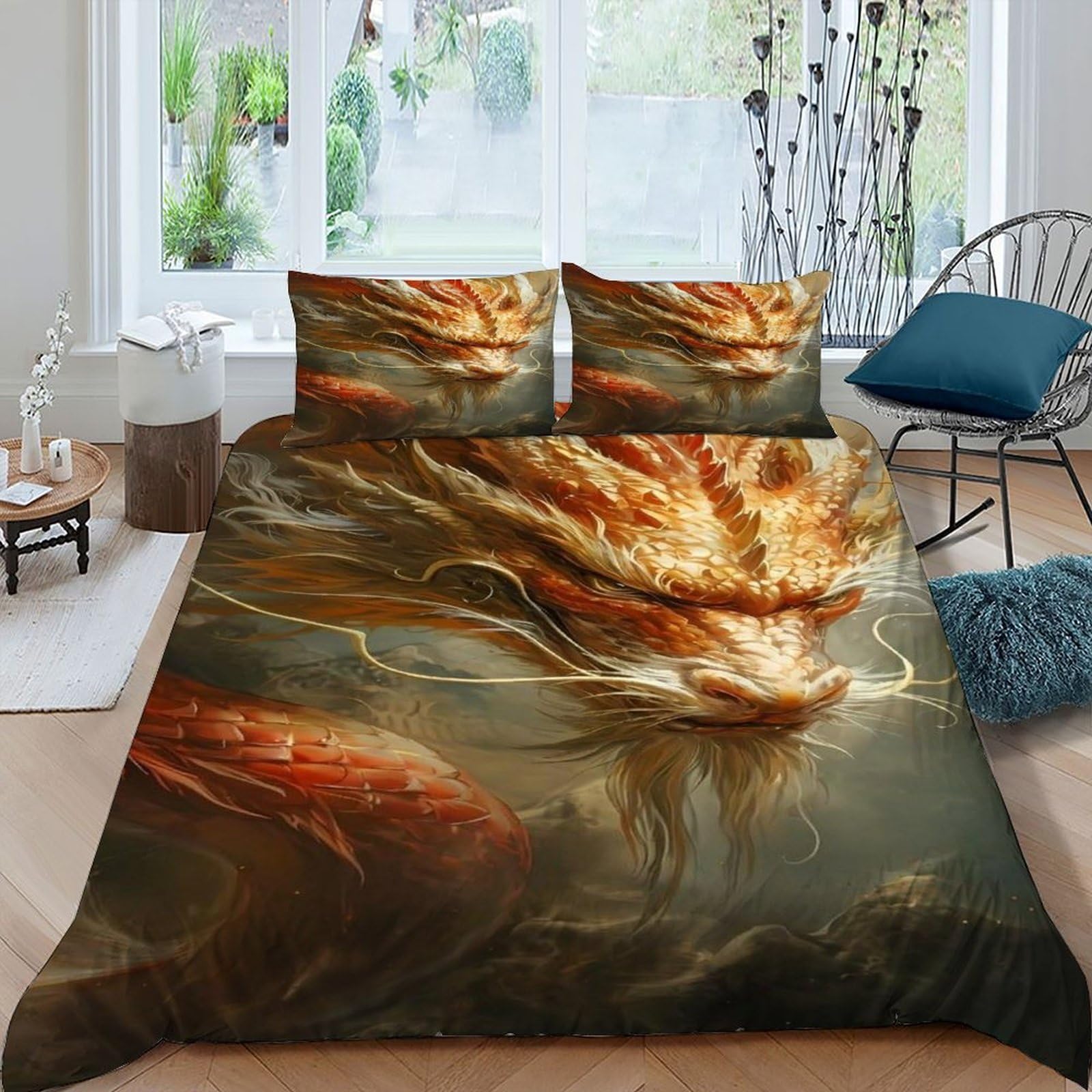 Housse de couette dragon rouge imprimé animal haute définition microfibre