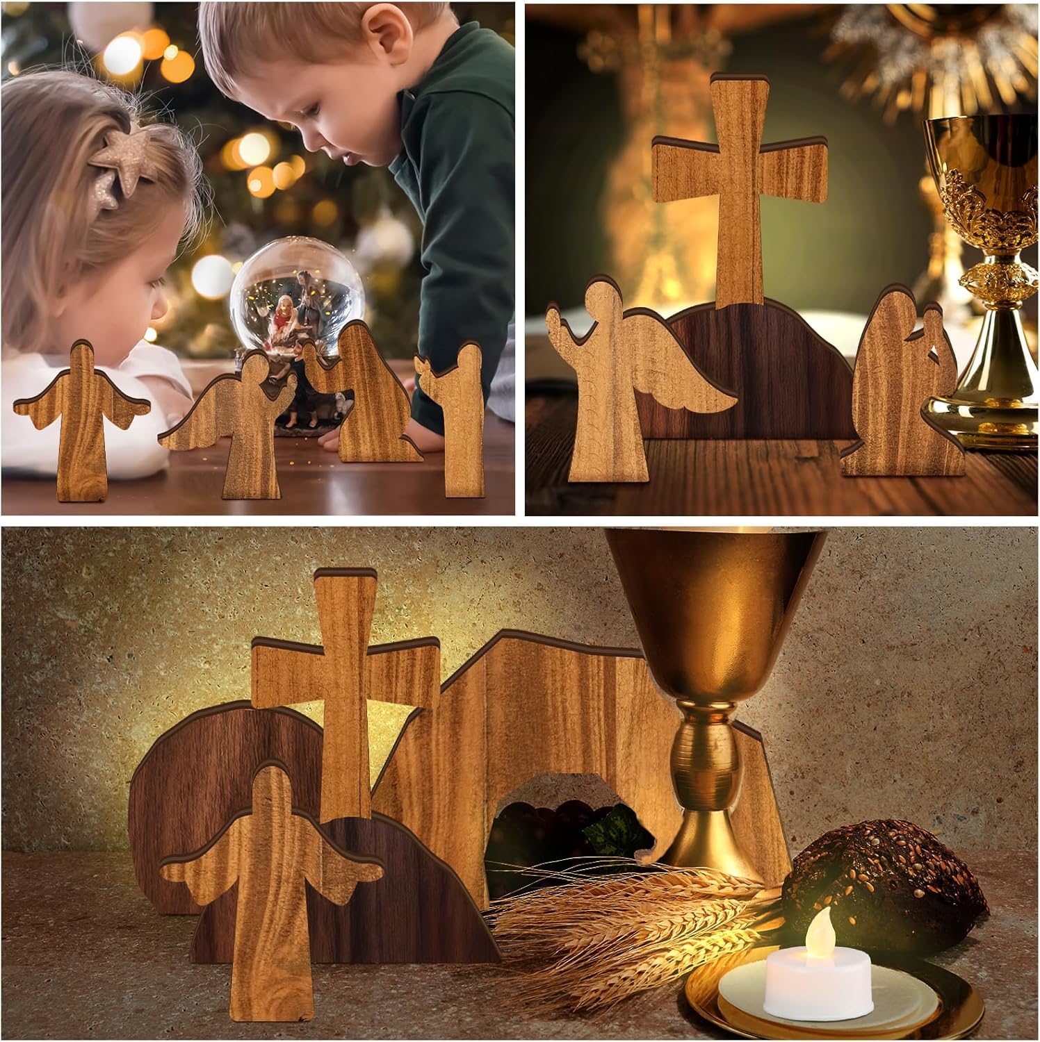 Wesiti 8 Pcs Easter Resurrection Scene Set Empty Tomb Easter Christian Cross Decorations Scene Wooden Decor Jesus Tray Set Tray with Nativity for Home Decoration Collectible Figurines - Image 5