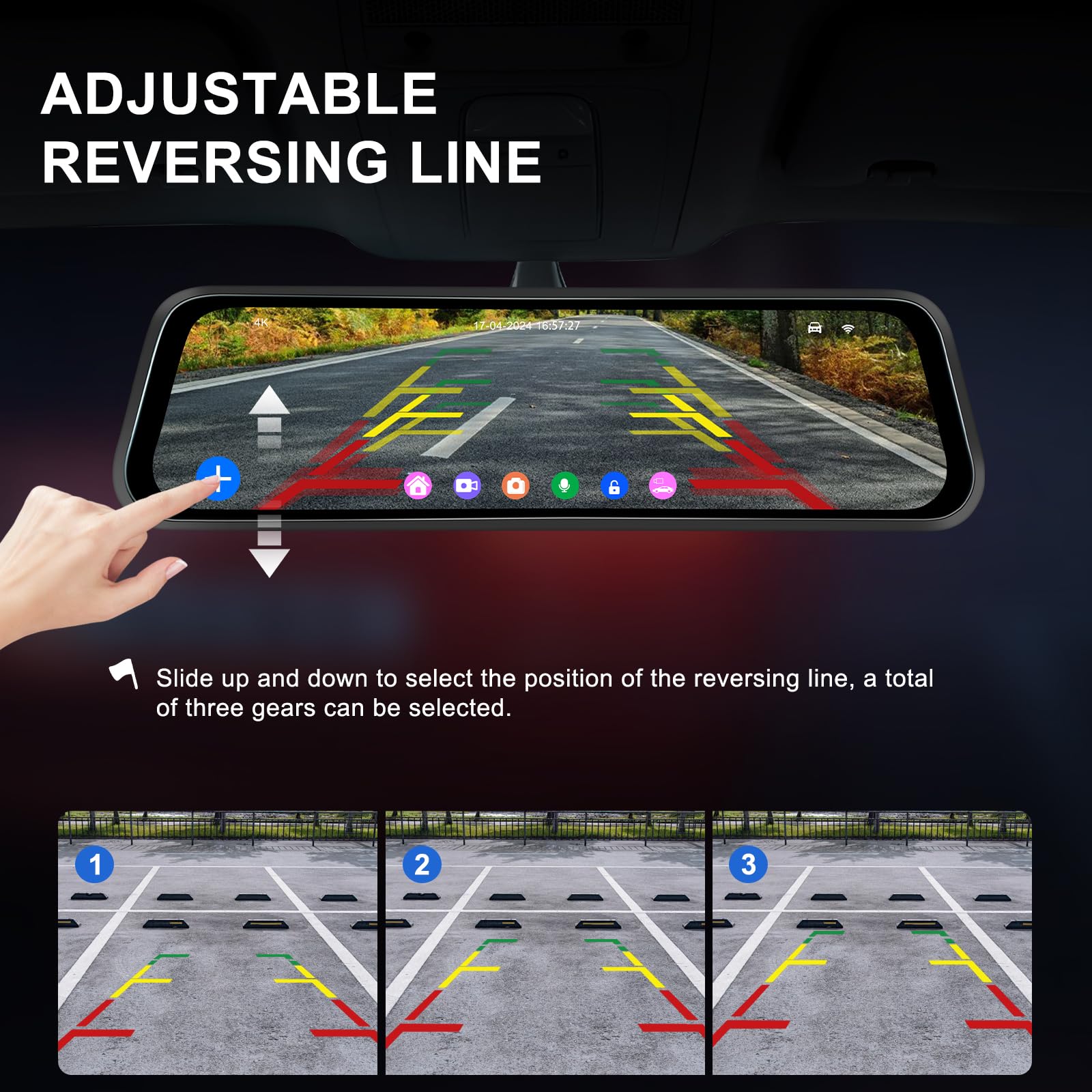 CAMECHO Retrovisor 9.66 Pulgadas 4K Mirror Dash CAM Coche con 1080P Cámara Trasero, Delantera 150° y Trasera Dashcam 120° con ADAS y BSD Línea Inversa, Visión Nocturna, Sensor G, WiFi