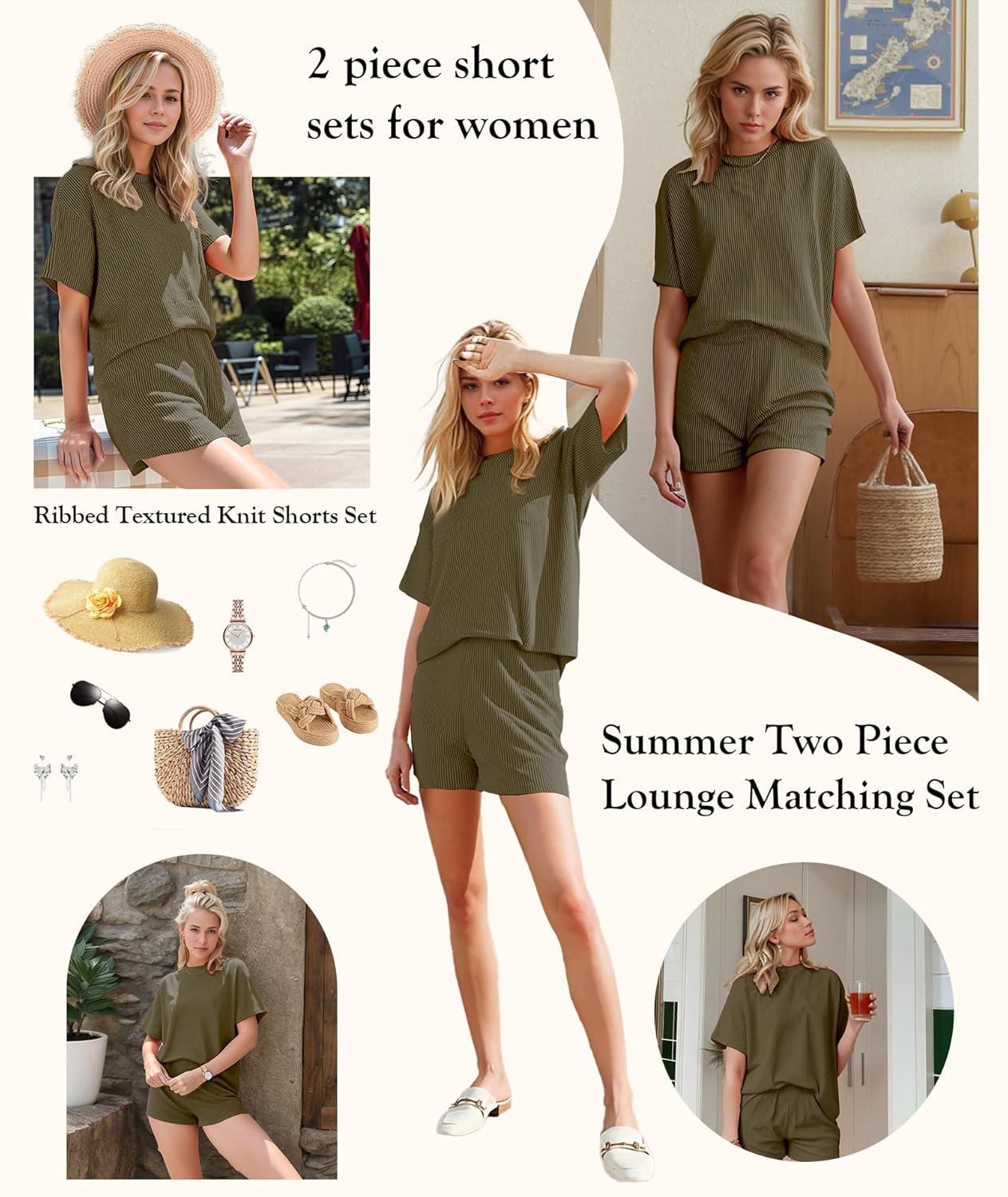 MARZXIN Women 2 Piece Shorts Set 2026 Casual Summer Cruise Outfits Ribbed Loose Short Sleeve Pocket Matching Lounge Sets - Image 3