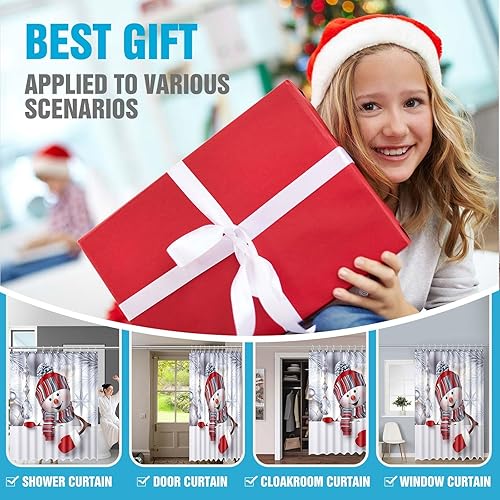 Miniatura 7 de Juego de 4 cortinas de ducha de Navidad con alfombras y tapa de inodoro, muñeco de nieve de Navidad para baño, decoración de baño, tema de